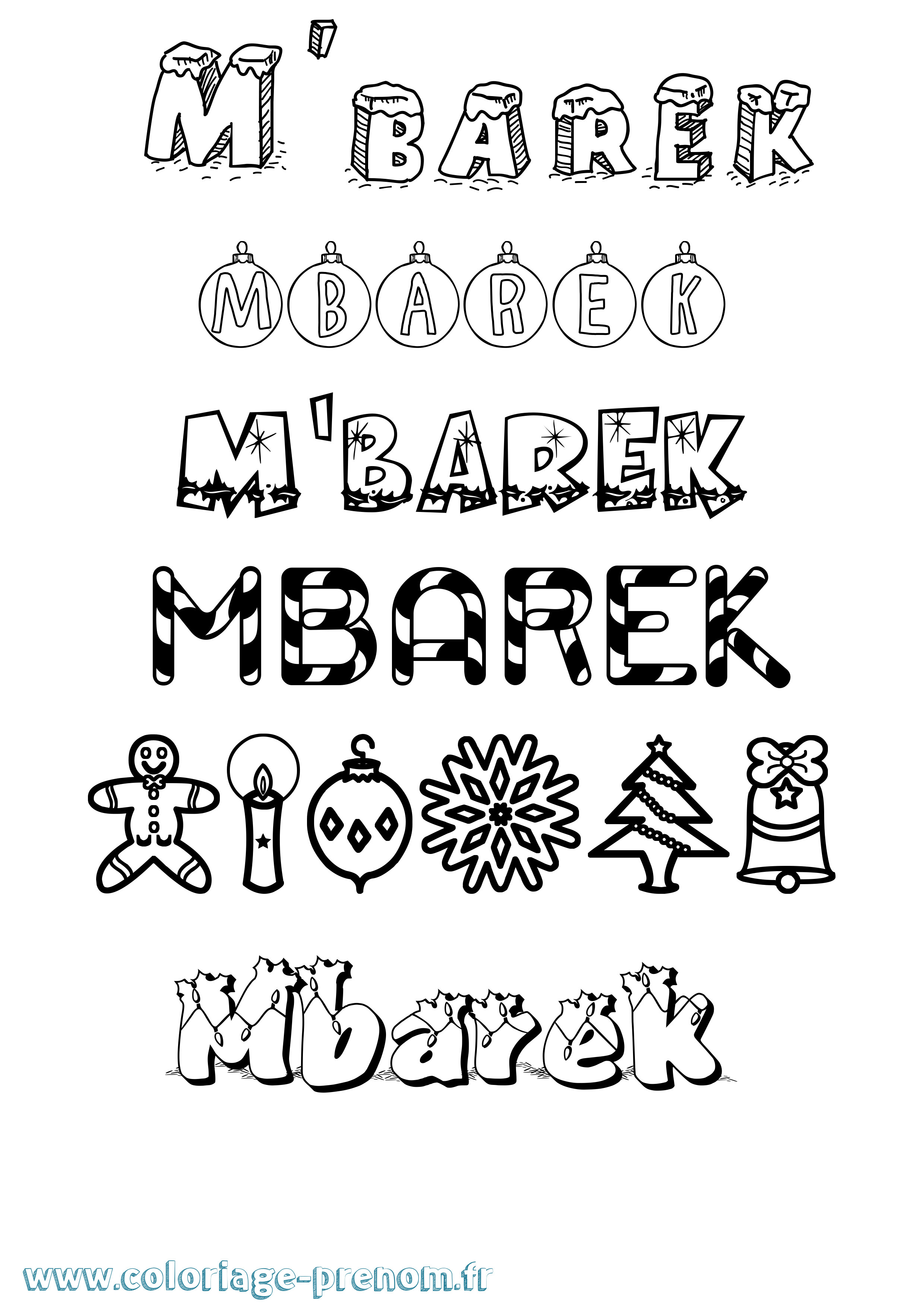 Coloriage prénom M'Barek Noël
