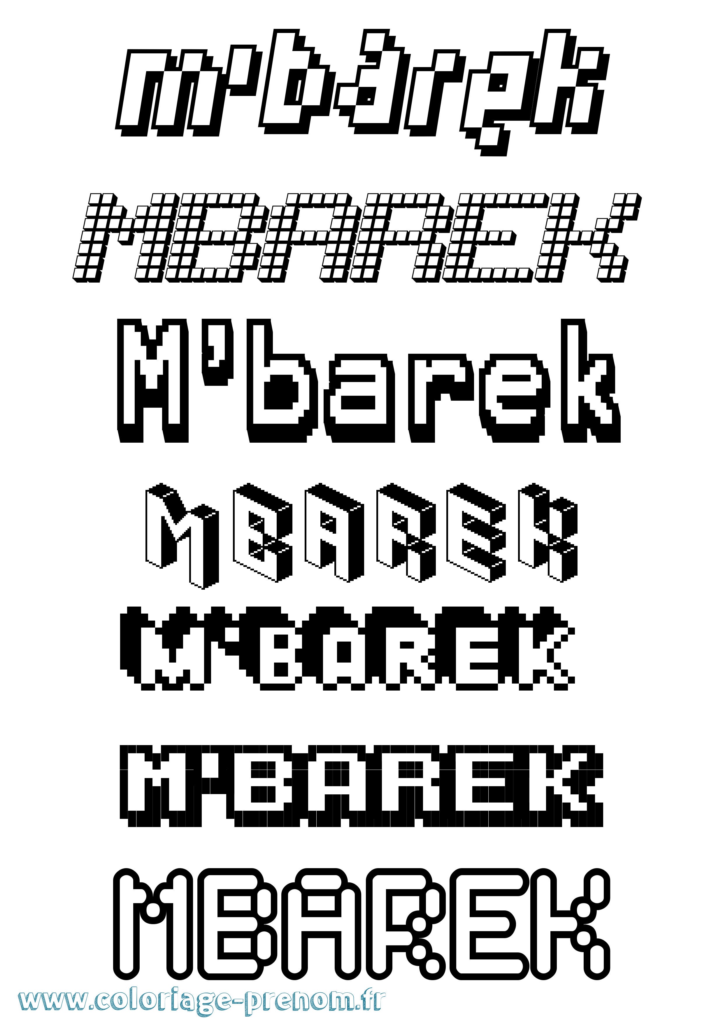 Coloriage prénom M'Barek Pixel