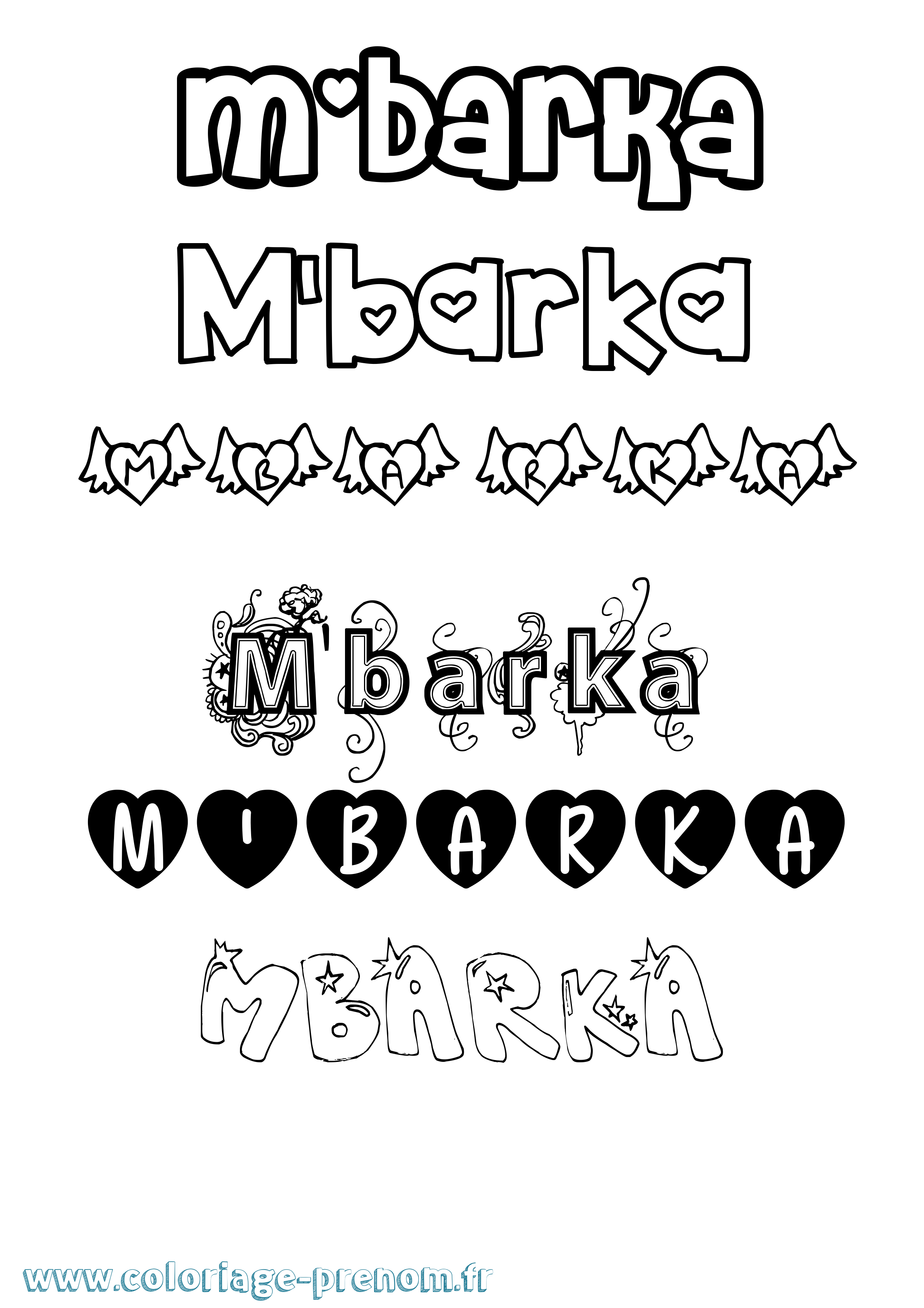 Coloriage prénom M'Barka Girly