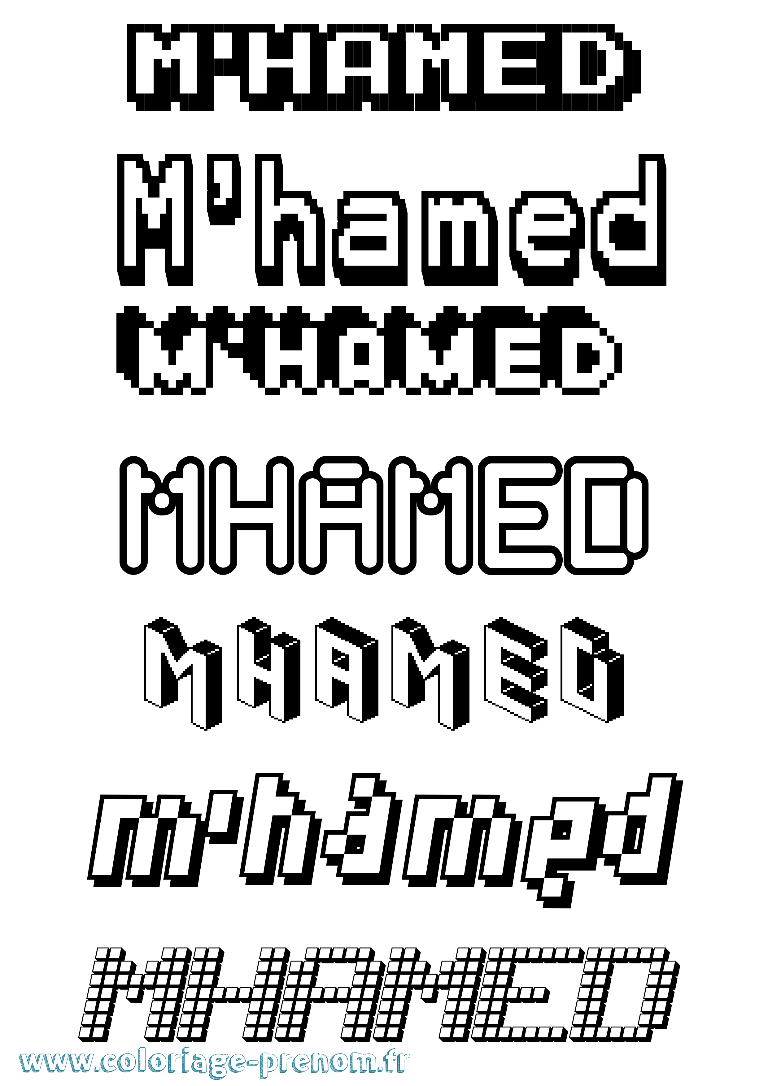 Coloriage prénom M'Hamed Pixel
