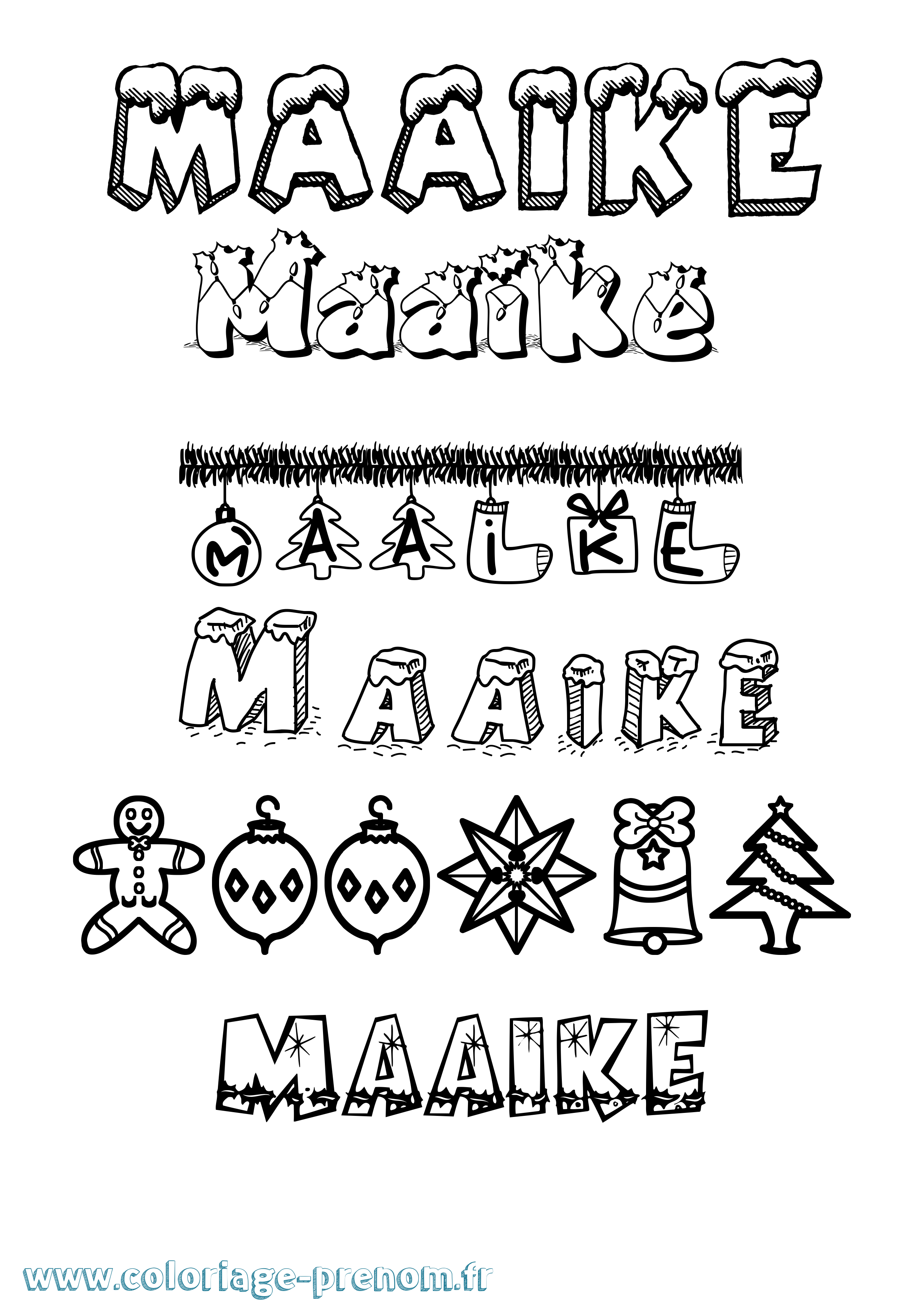 Coloriage Maaike Noël Coloriage prénom Maaike Noël