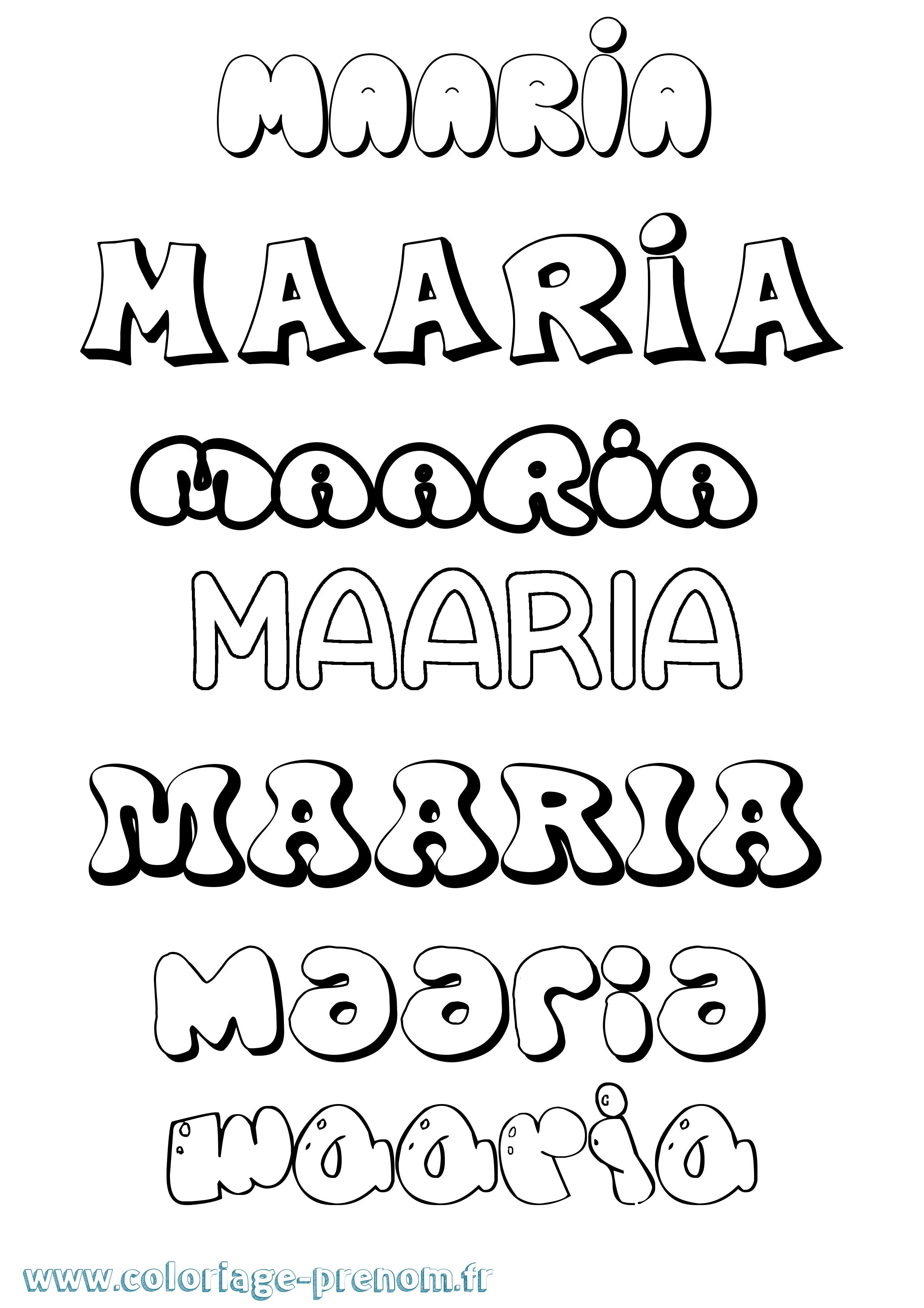 Coloriage prénom Maaria Bubble