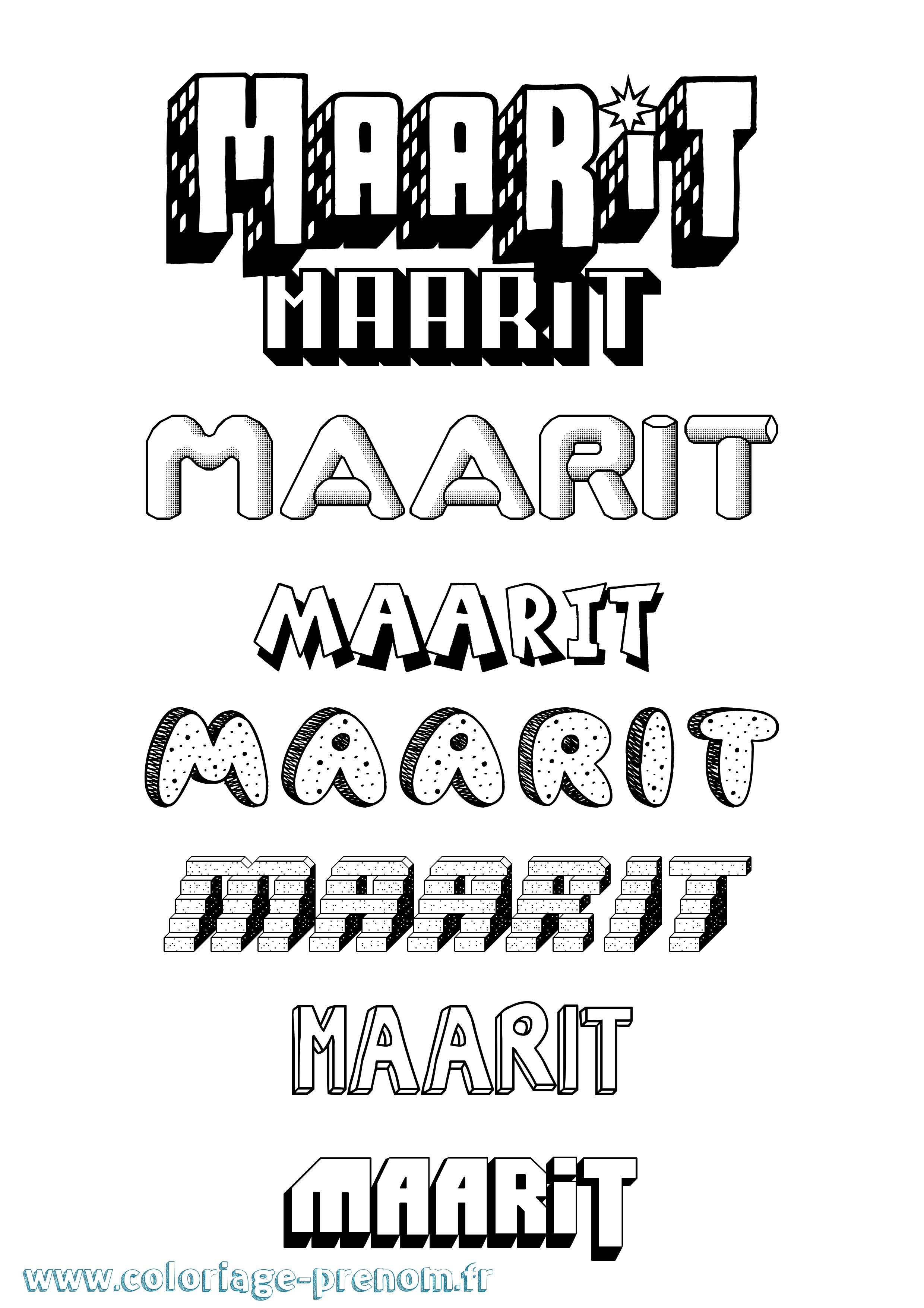 Coloriage Maarit Effet 3D Coloriage prénom Maarit Effet 3D