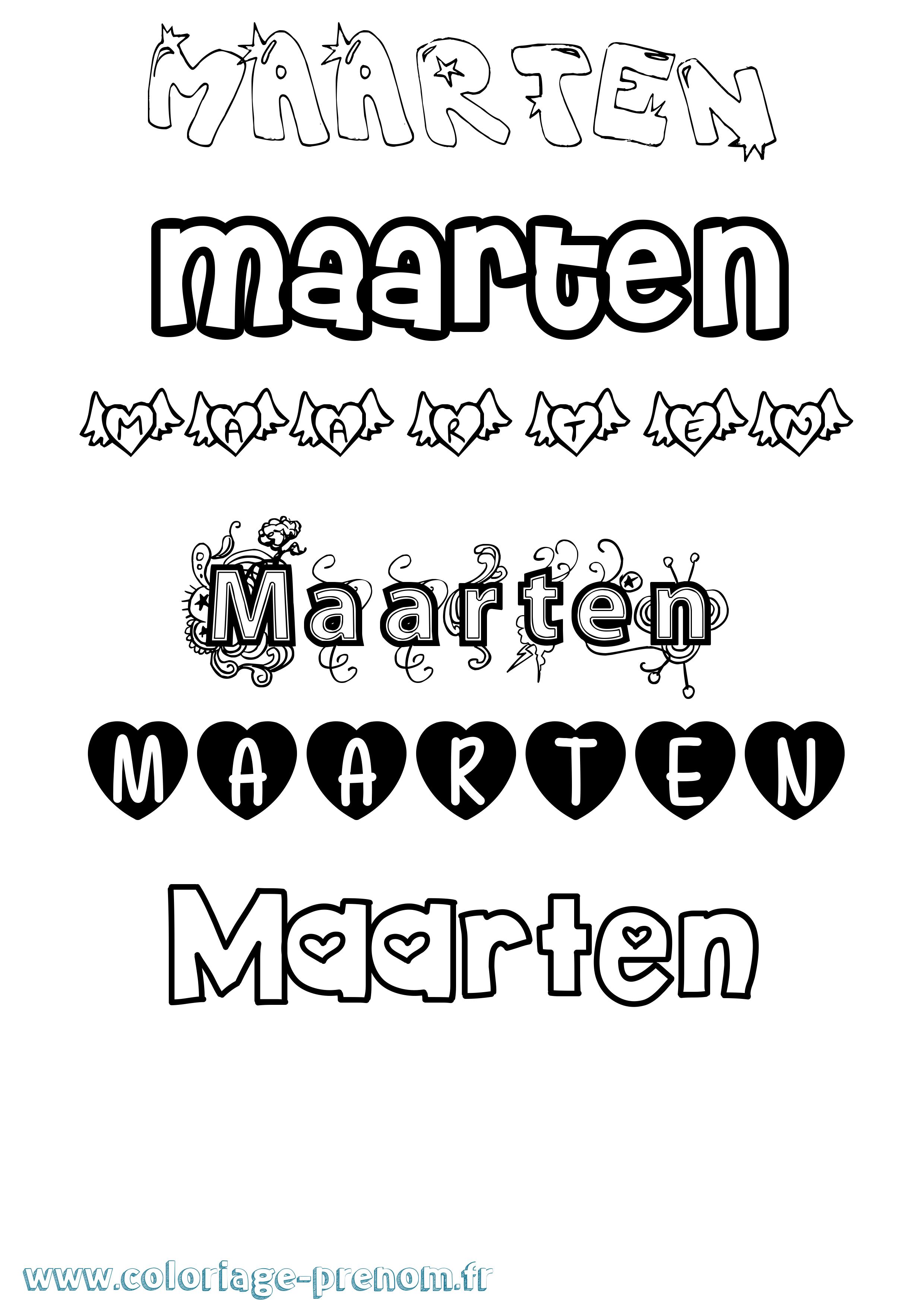 Coloriage prénom Maarten Girly
