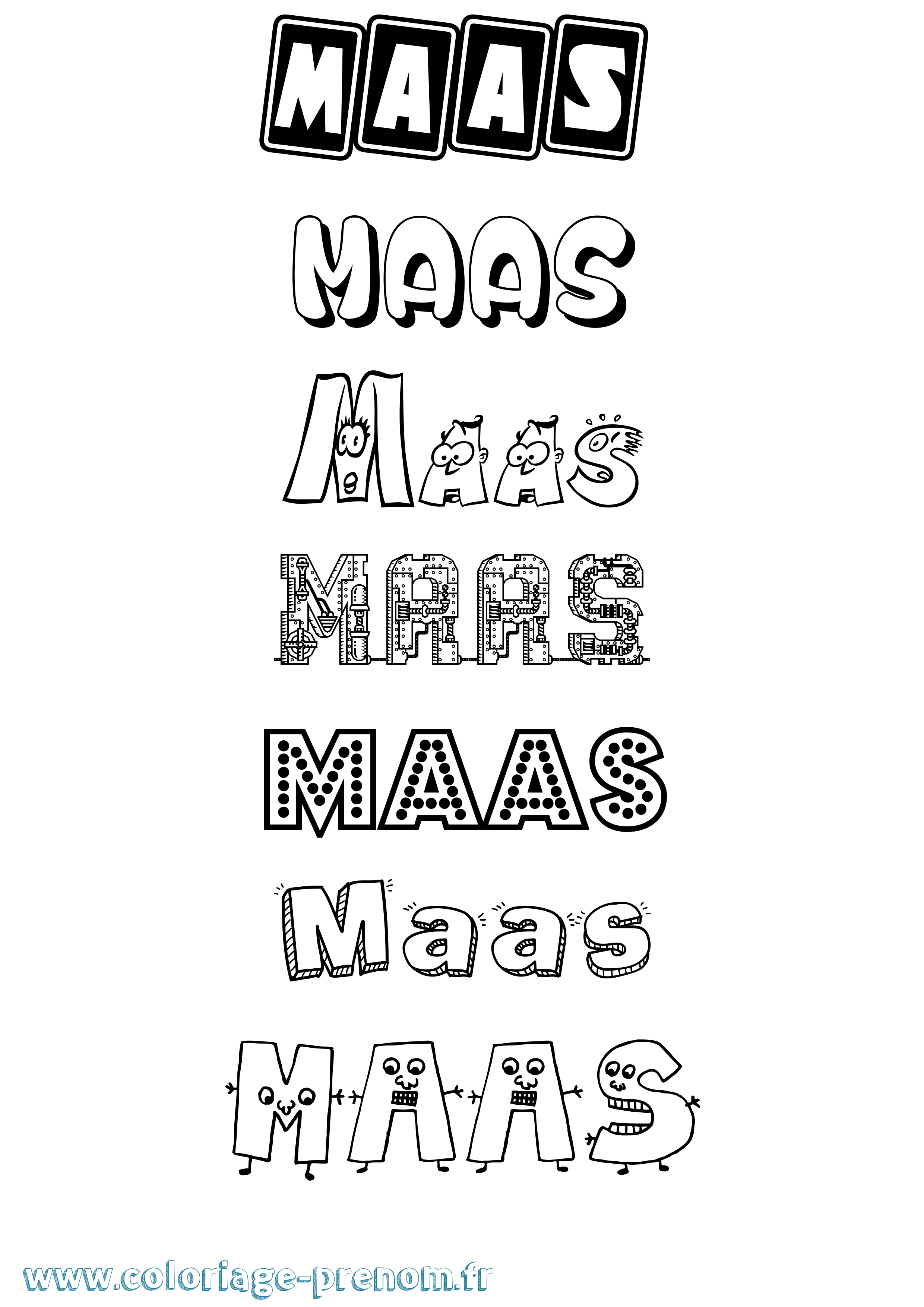 Coloriage prénom Maas Fun