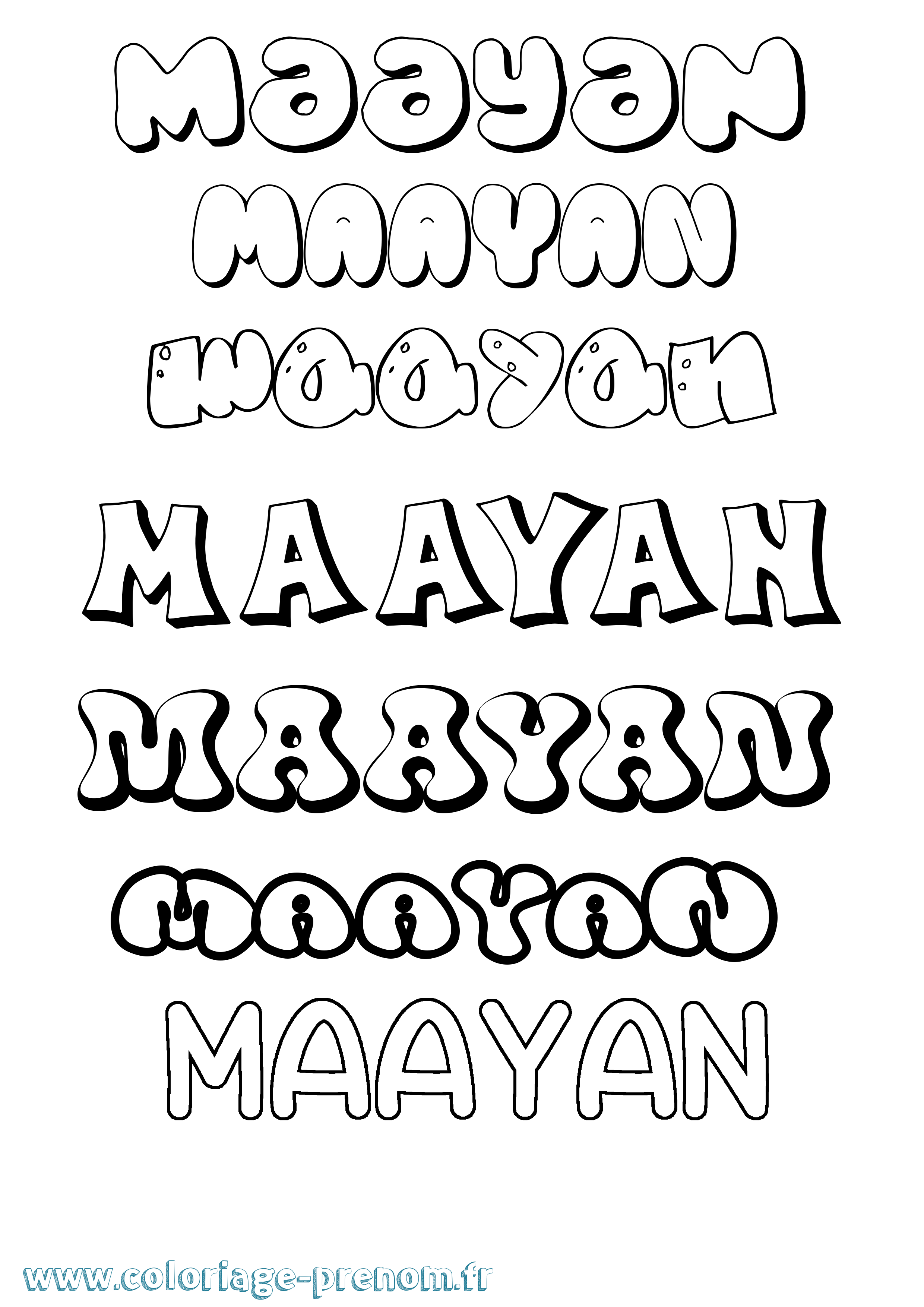 Coloriage Maayan Bubble Coloriage prénom Maayan Bubble