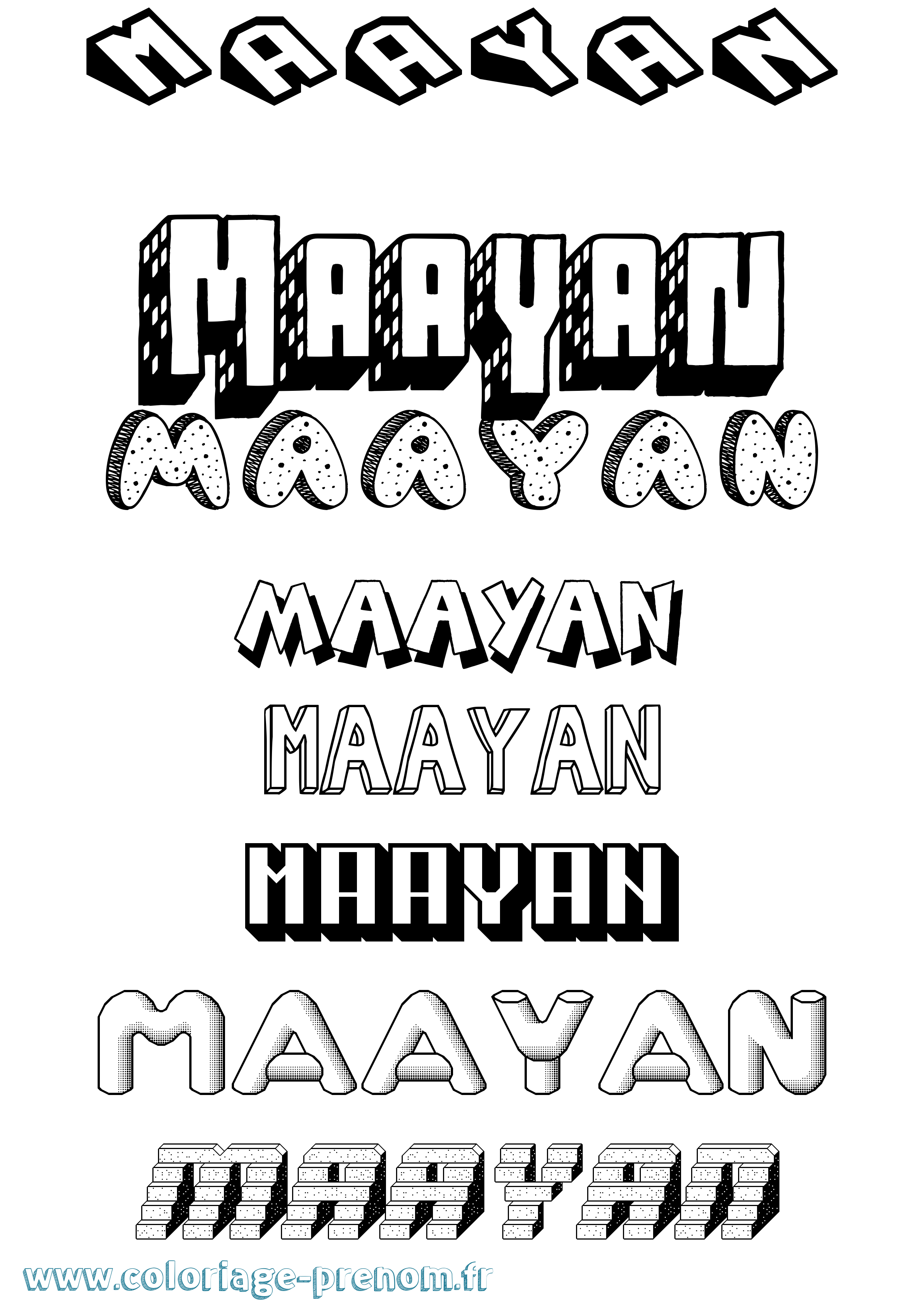 Coloriage Maayan Effet 3D Coloriage prénom Maayan Effet 3D