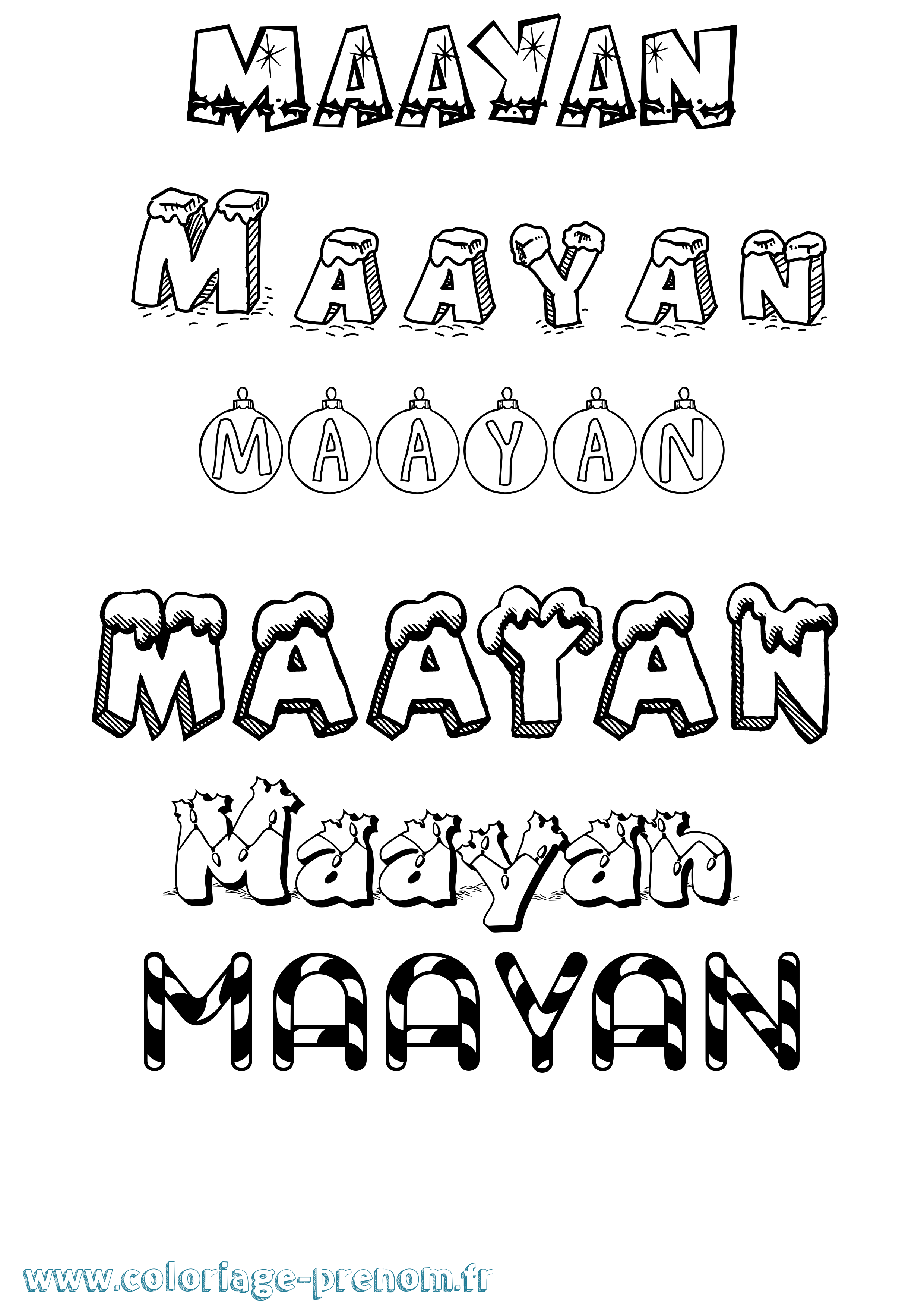 Coloriage Maayan Noël Coloriage prénom Maayan Noël