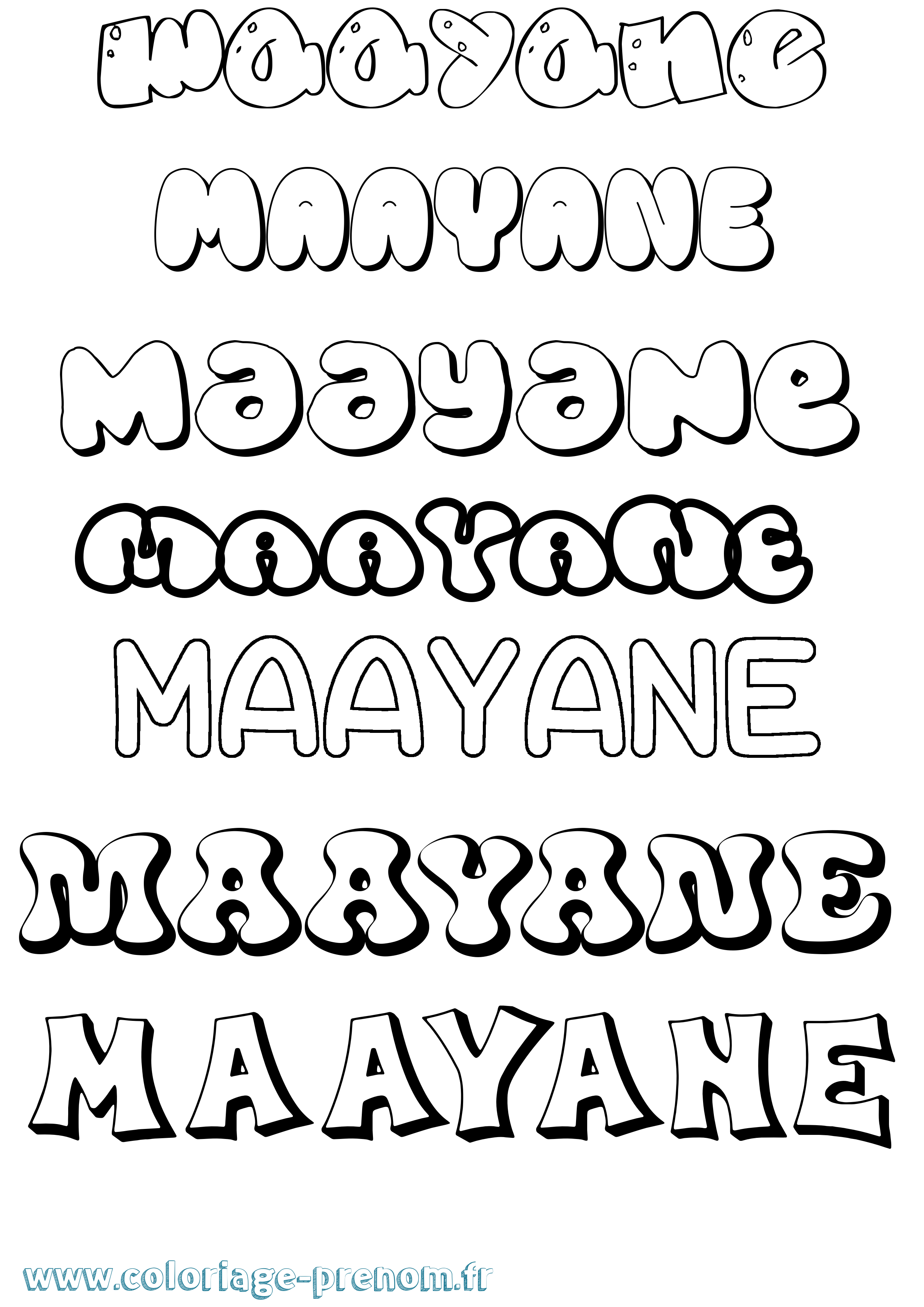 Coloriage prénom Maayane Bubble