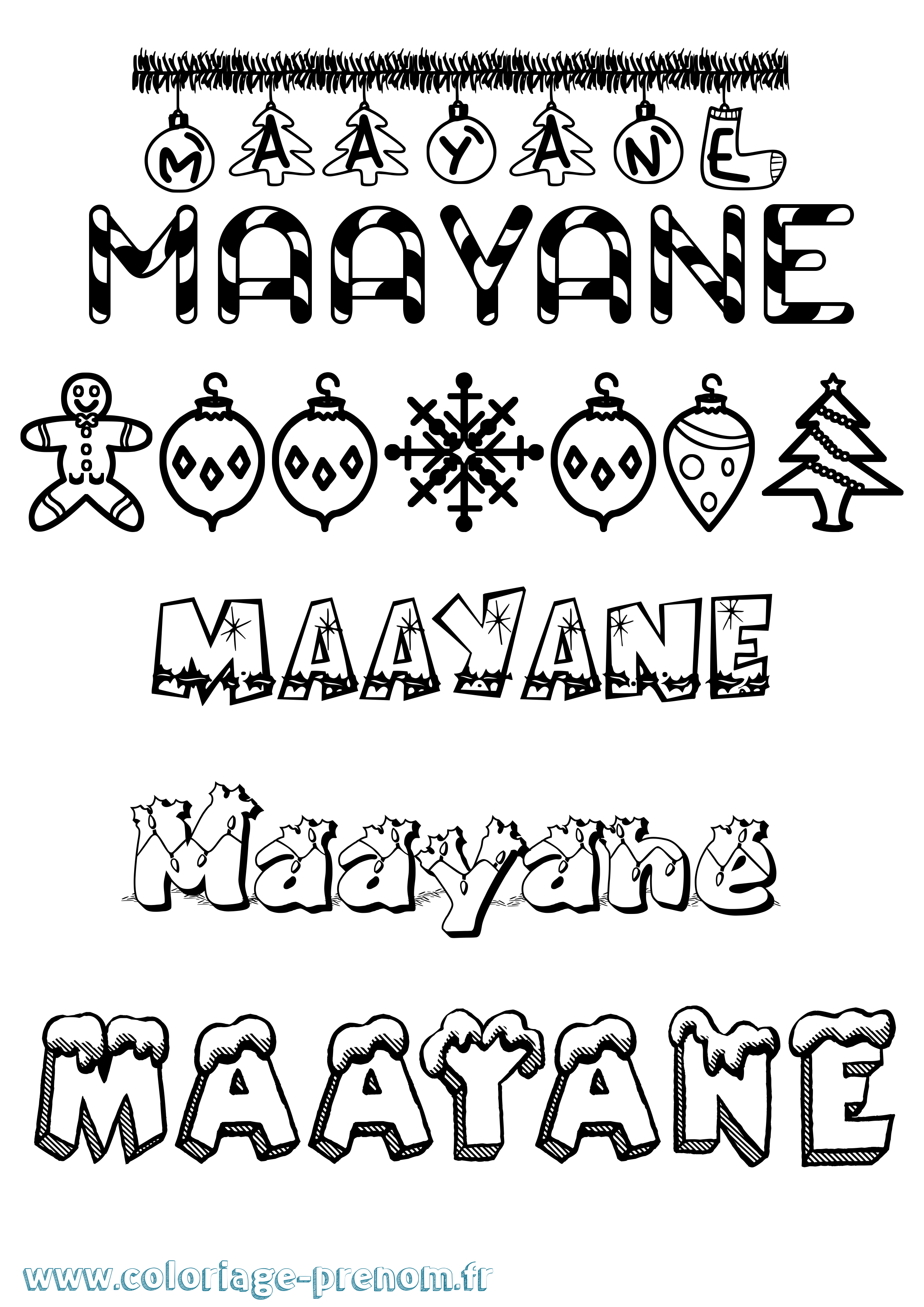 Coloriage prénom Maayane Noël