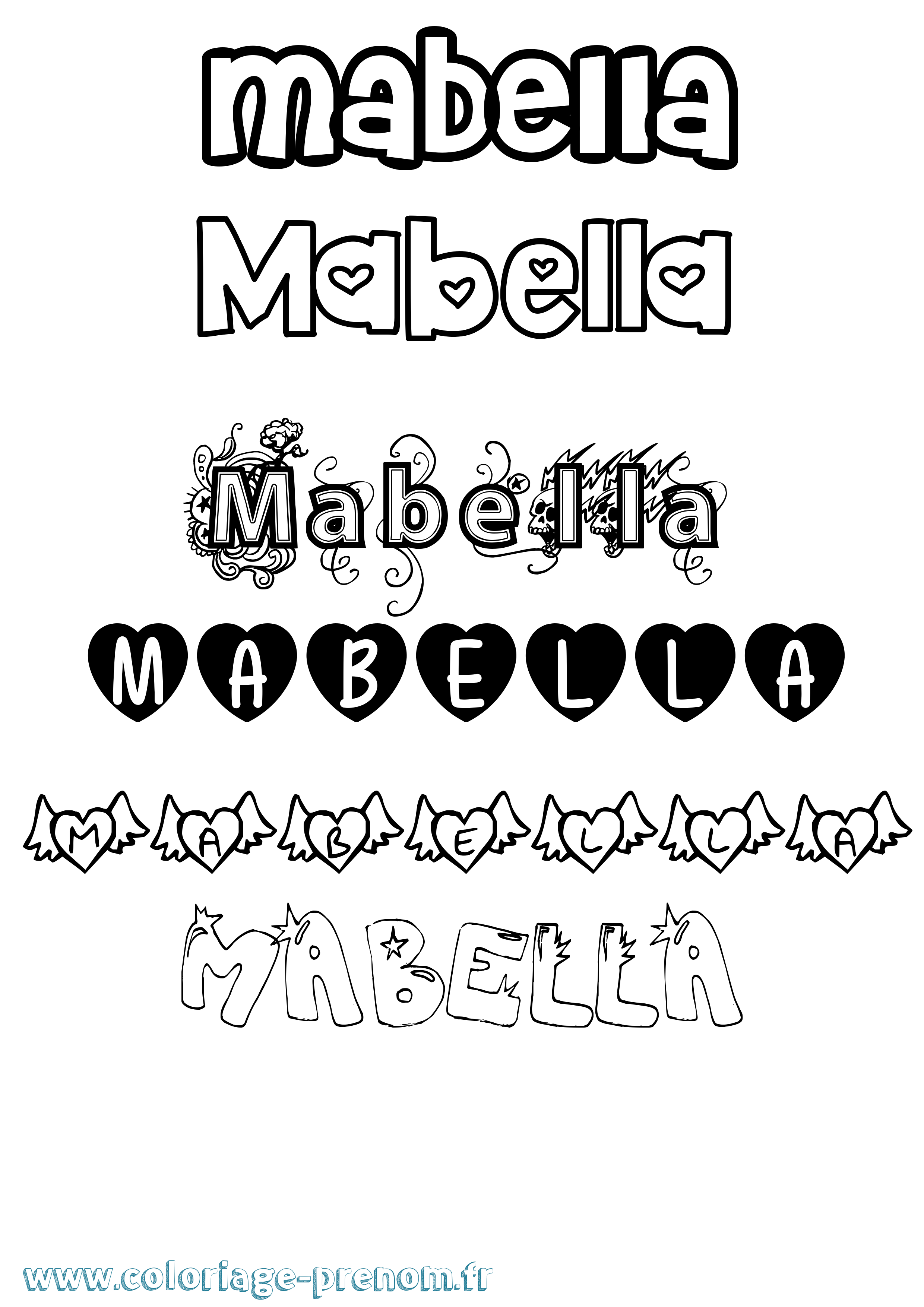 Coloriage prénom Mabella Girly