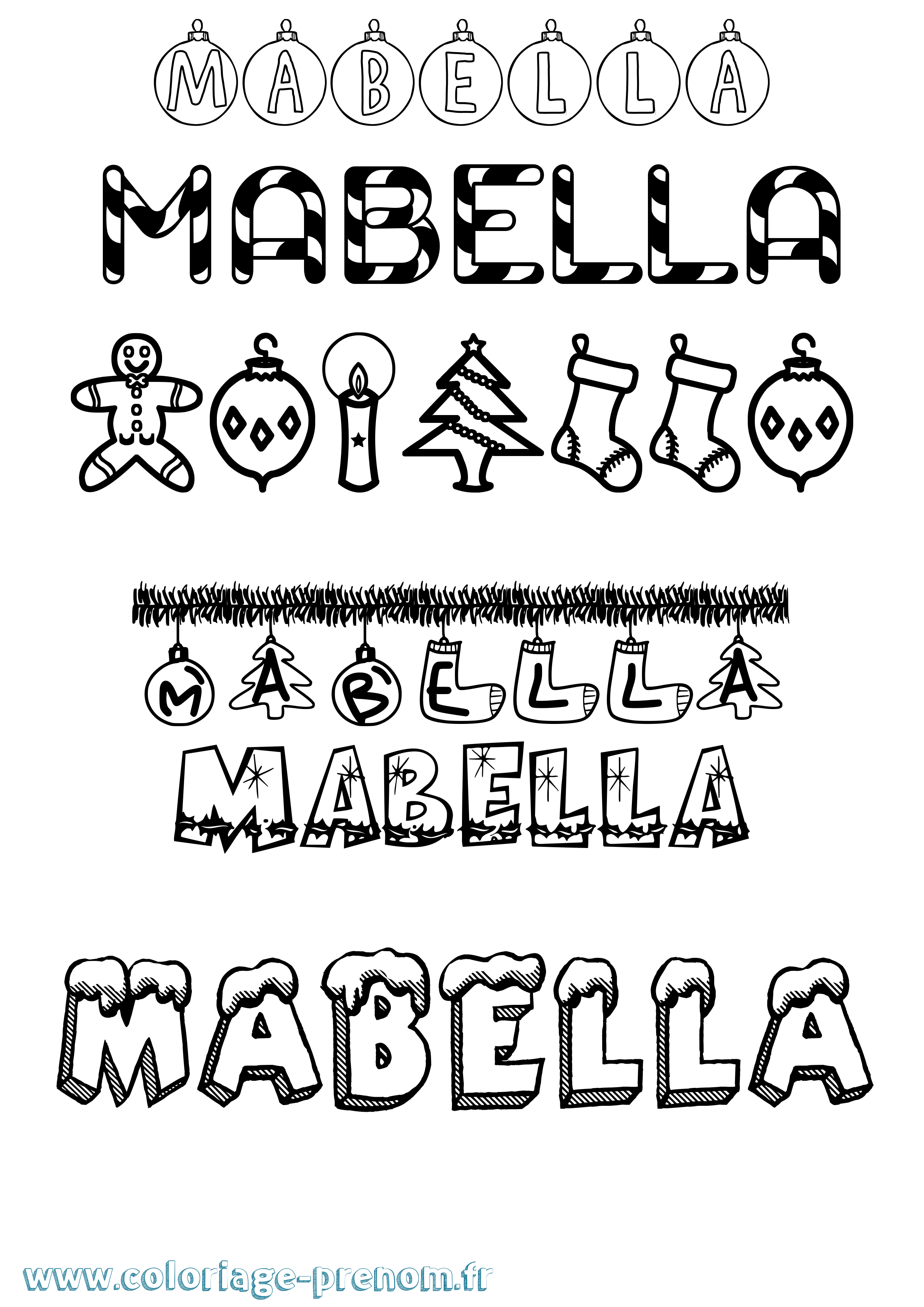 Coloriage prénom Mabella Noël