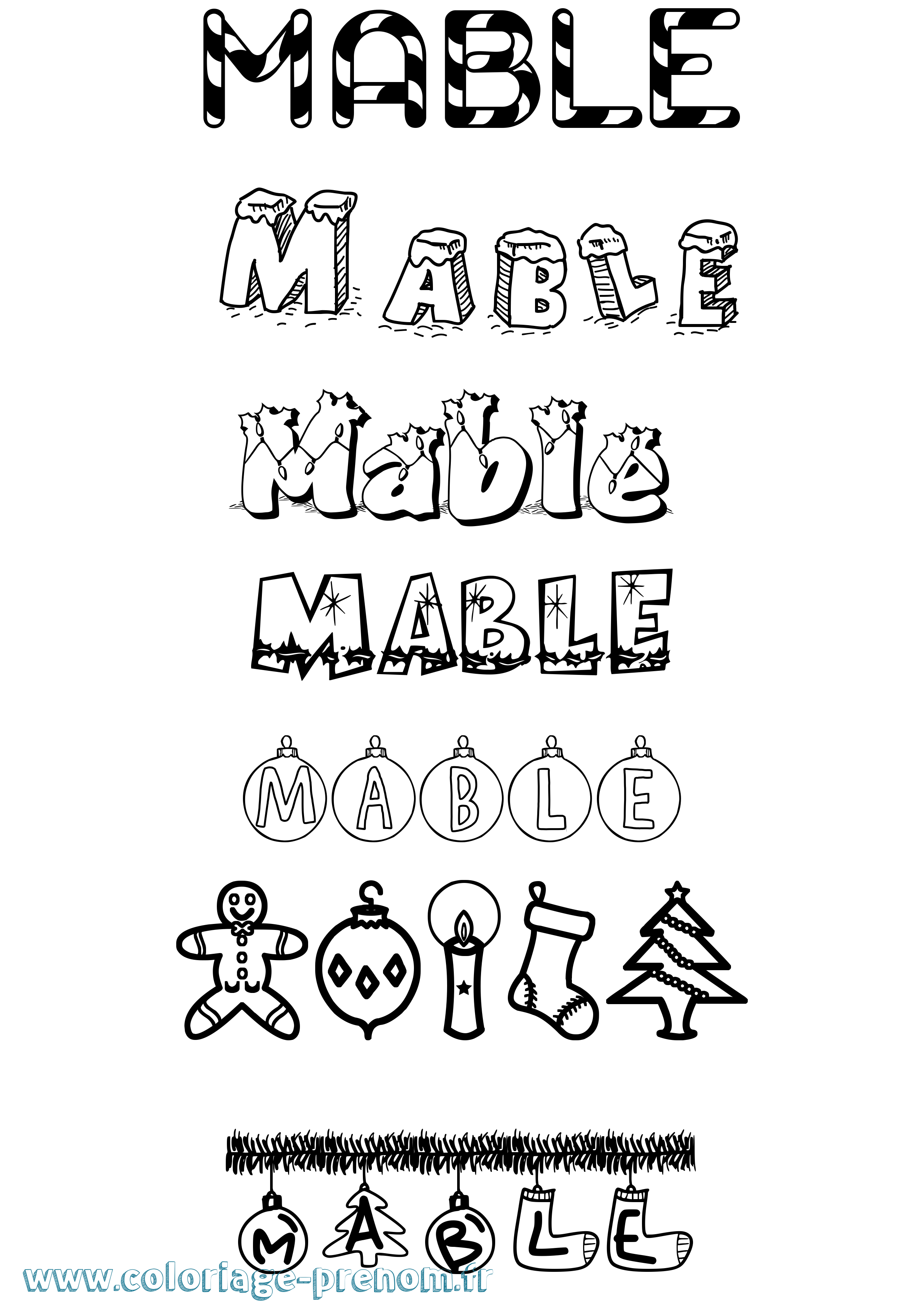 Coloriage Mable Noël Coloriage prénom Mable Noël