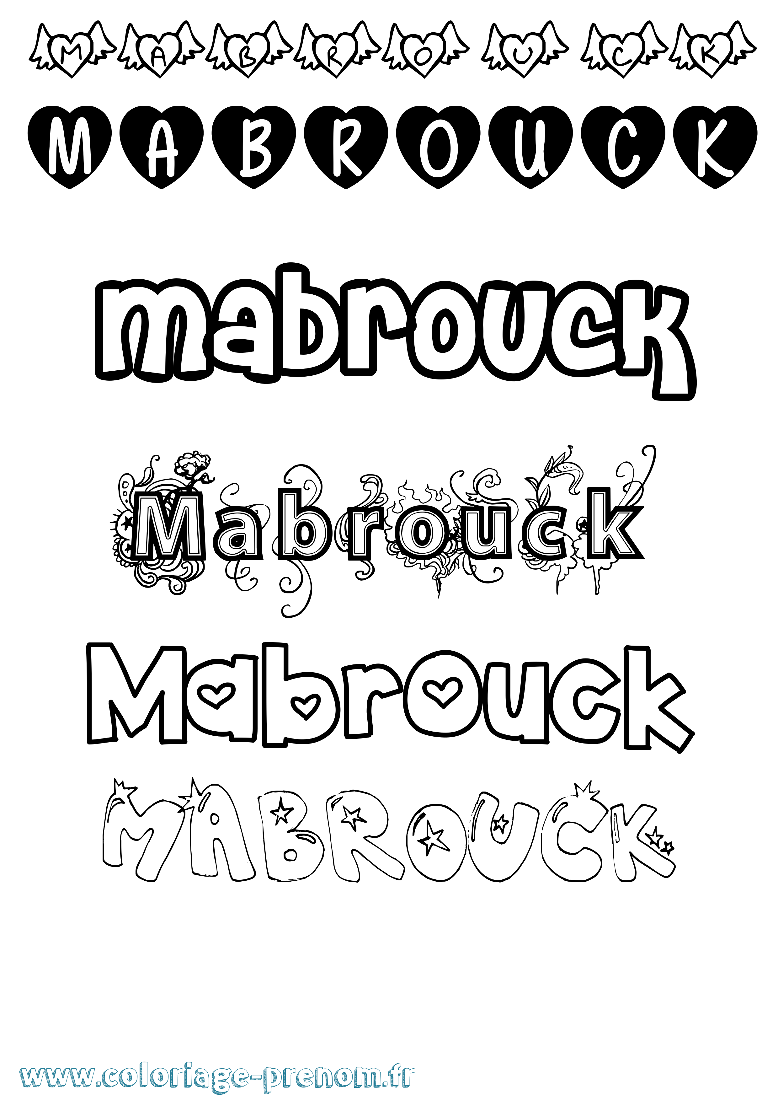 Coloriage prénom Mabrouck Girly