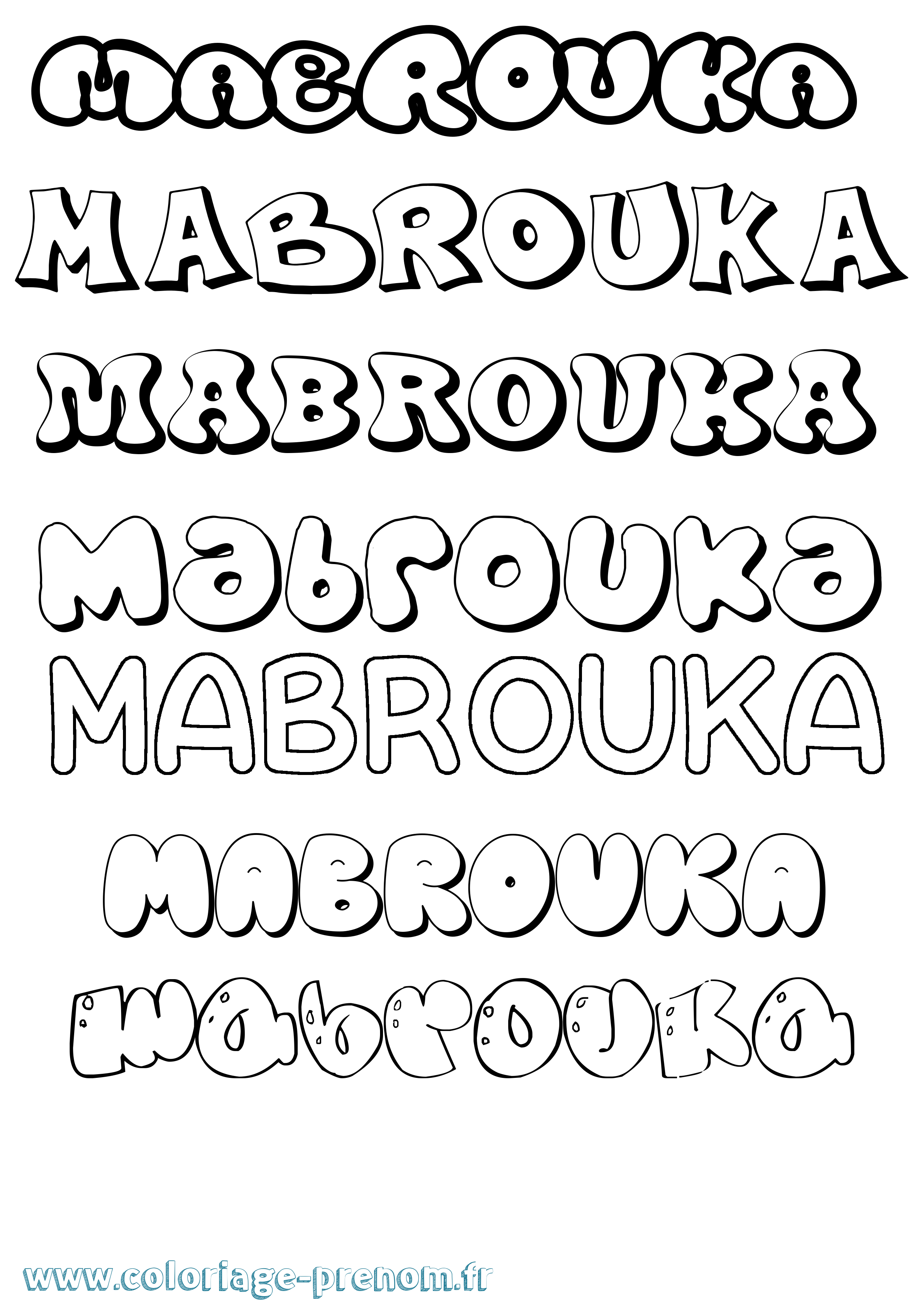 Coloriage prénom Mabrouka Bubble