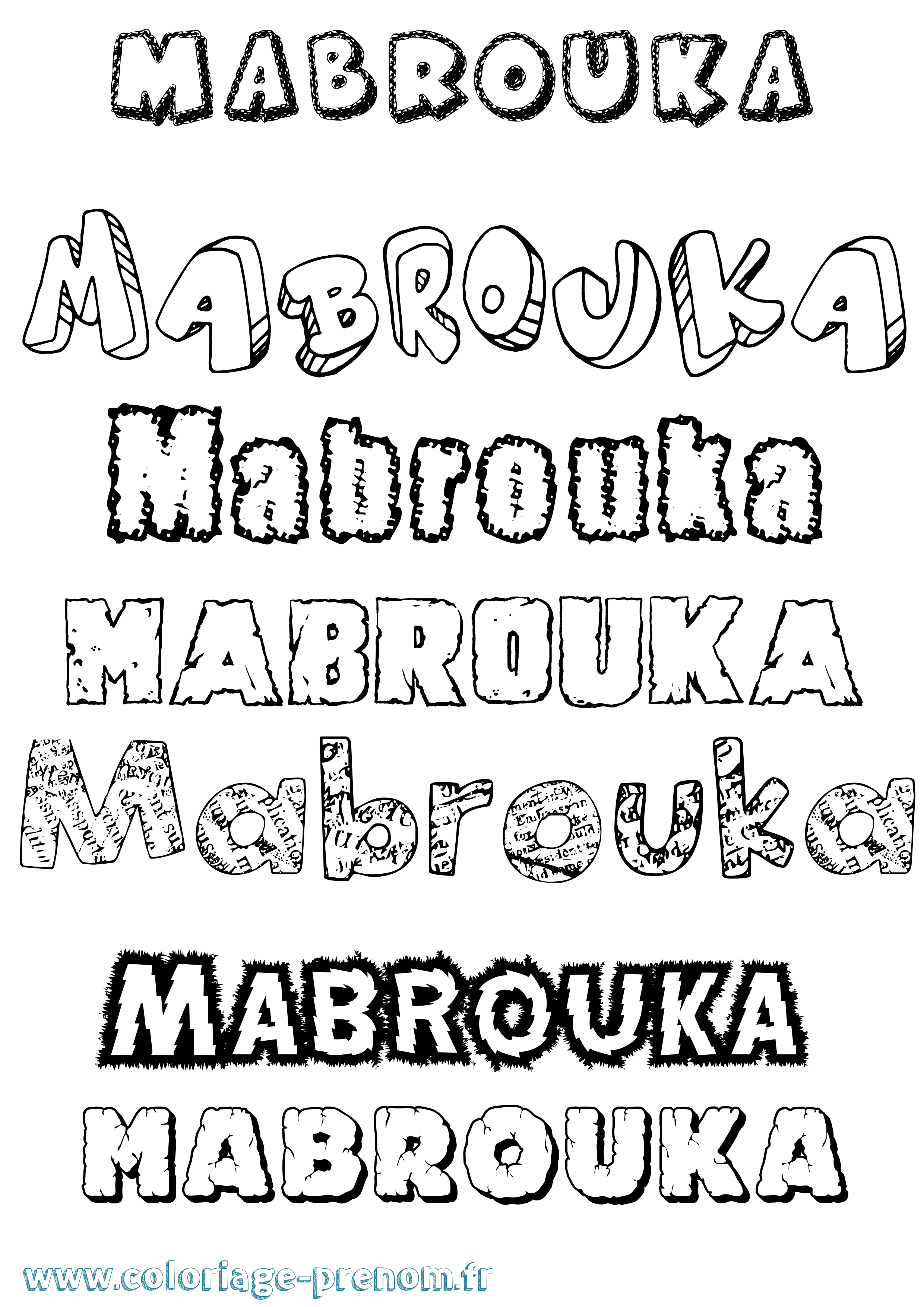 Coloriage prénom Mabrouka Destructuré