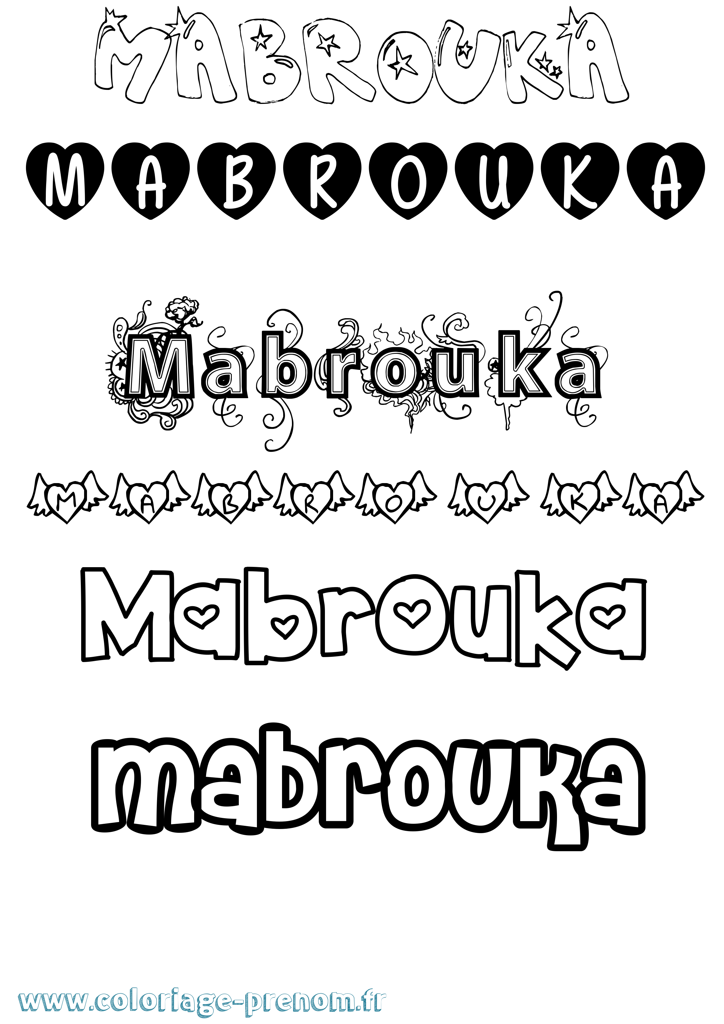 Coloriage prénom Mabrouka Girly