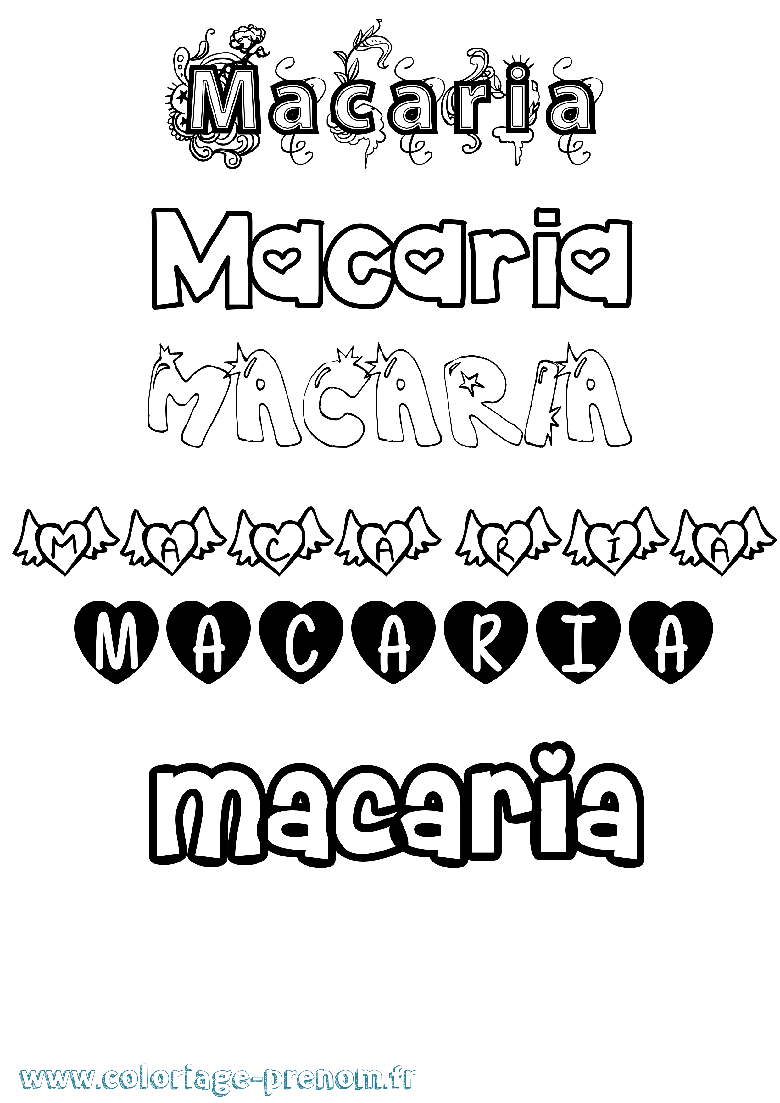 Coloriage prénom Macaria Girly