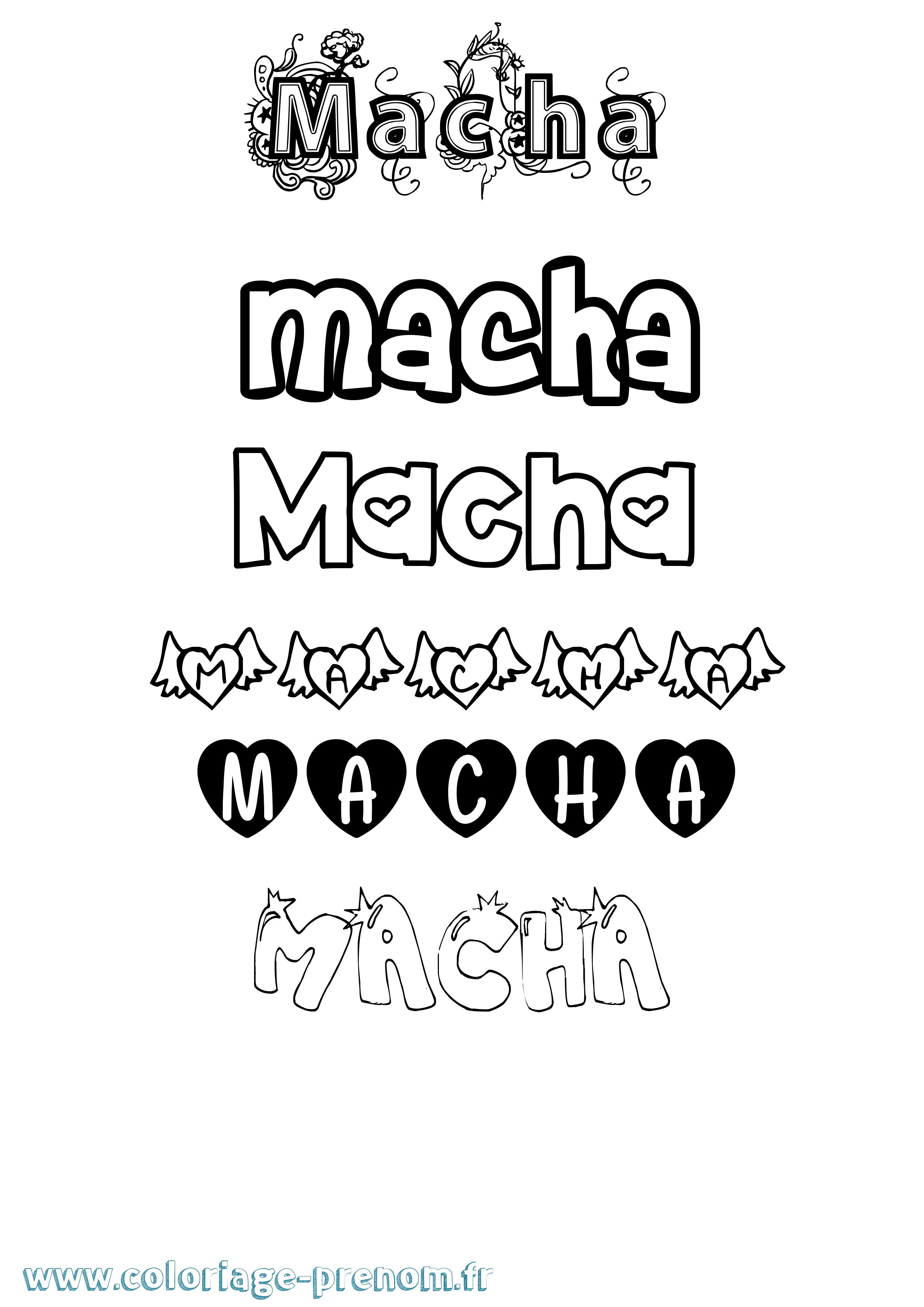 Coloriage prénom Macha Girly