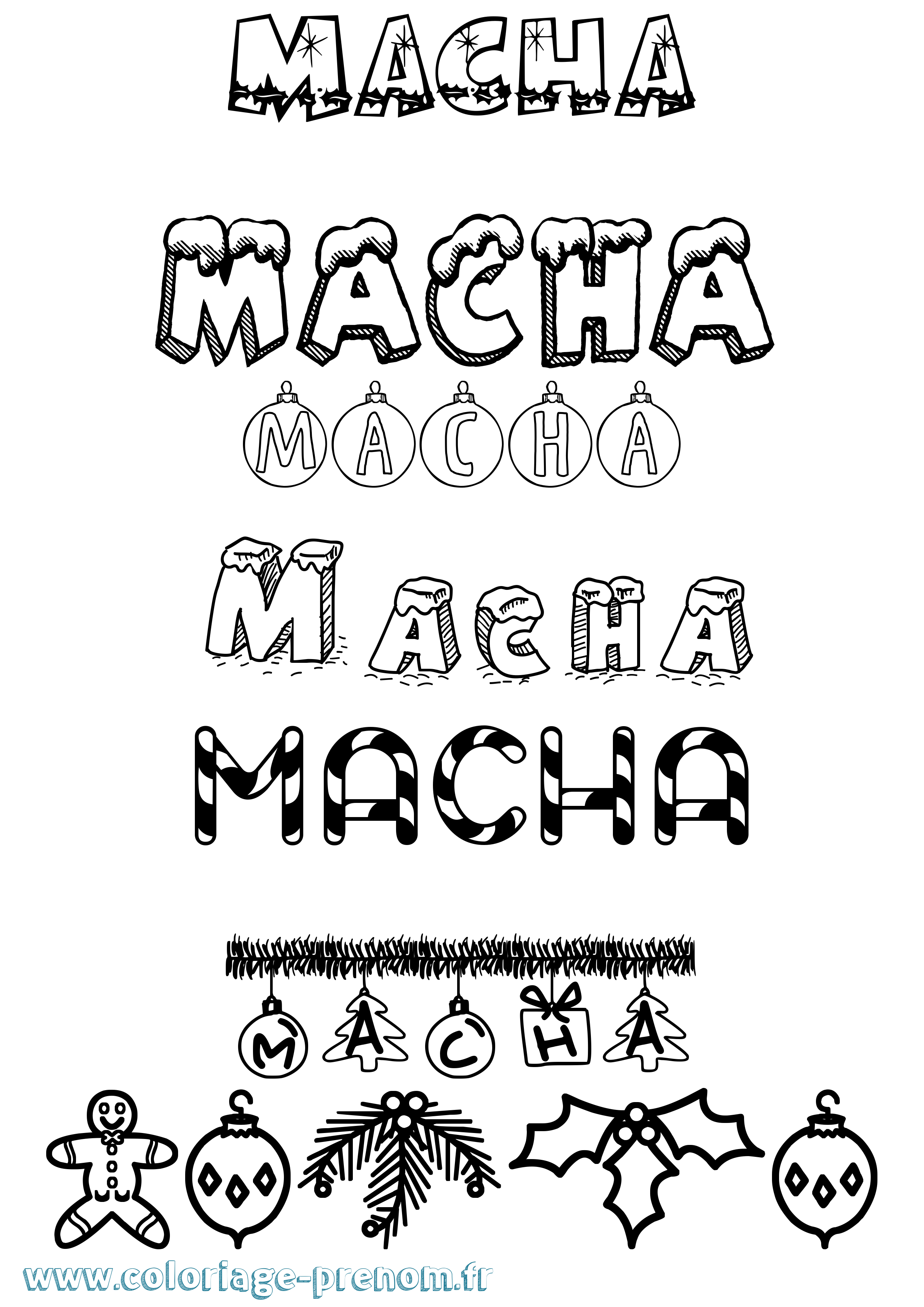 Coloriage Macha Noël Coloriage prénom Macha Noël