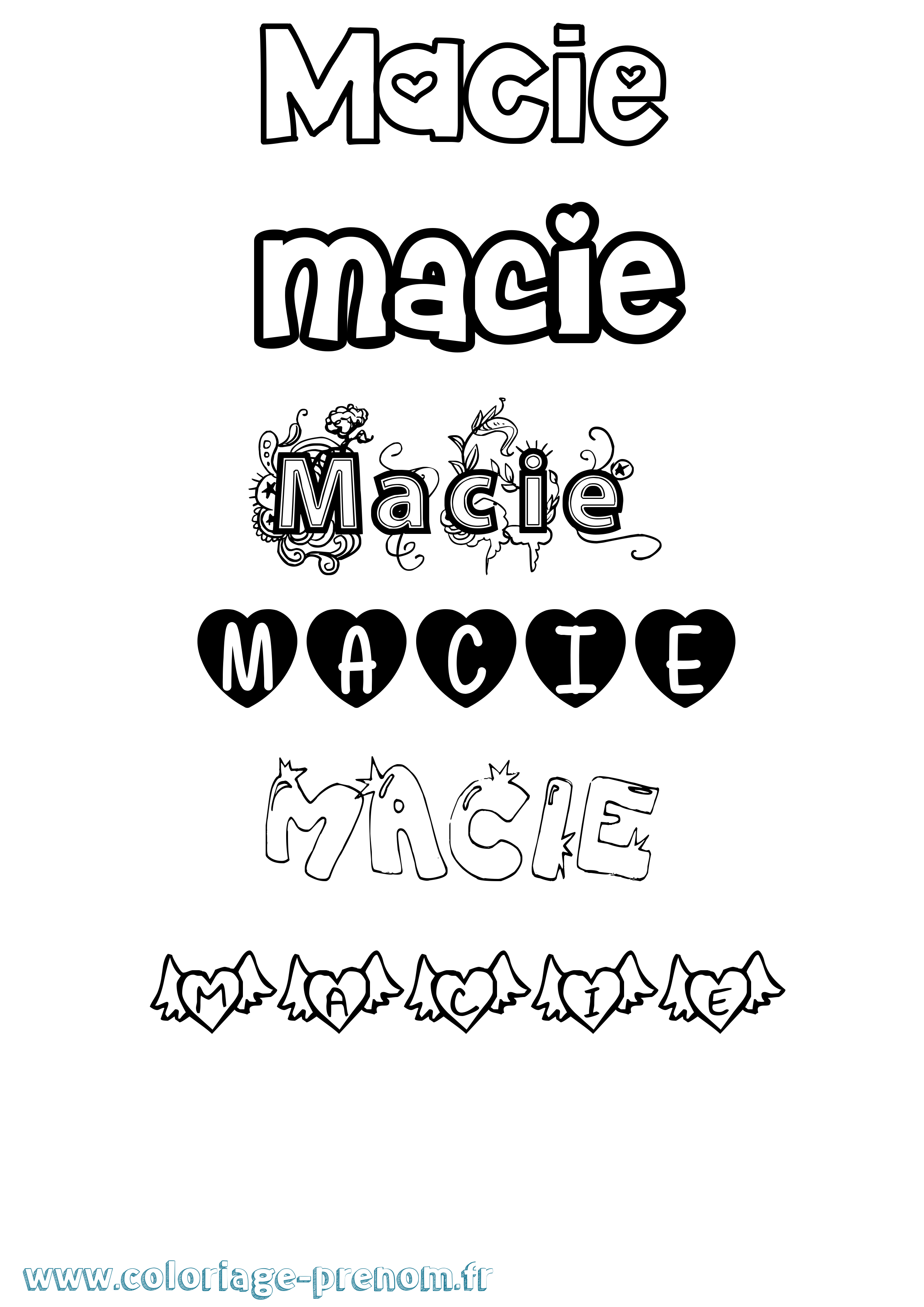 Coloriage prénom Macie Girly