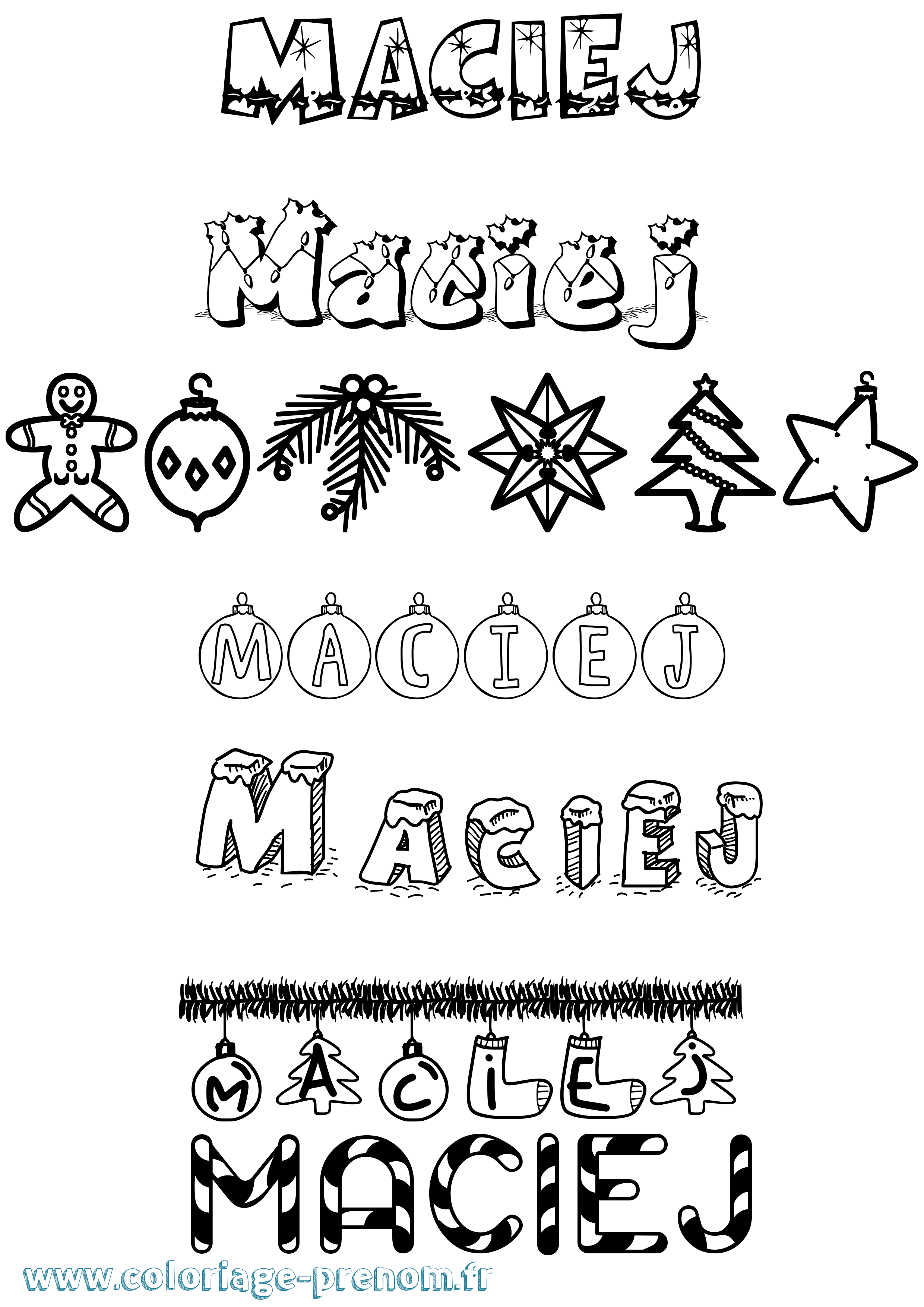 Coloriage Maciej Noël Coloriage prénom Maciej Noël