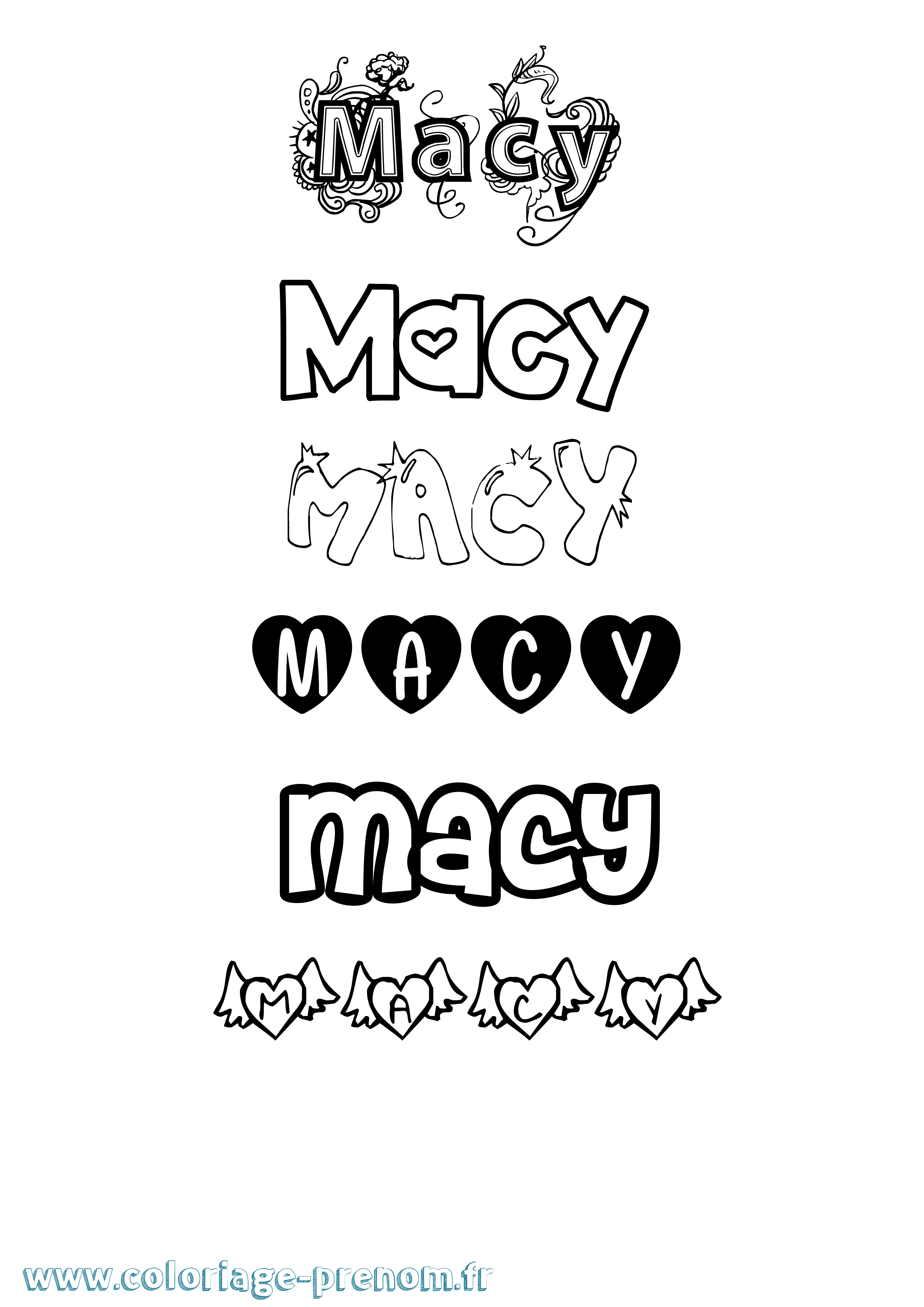 Coloriage prénom Macy Girly