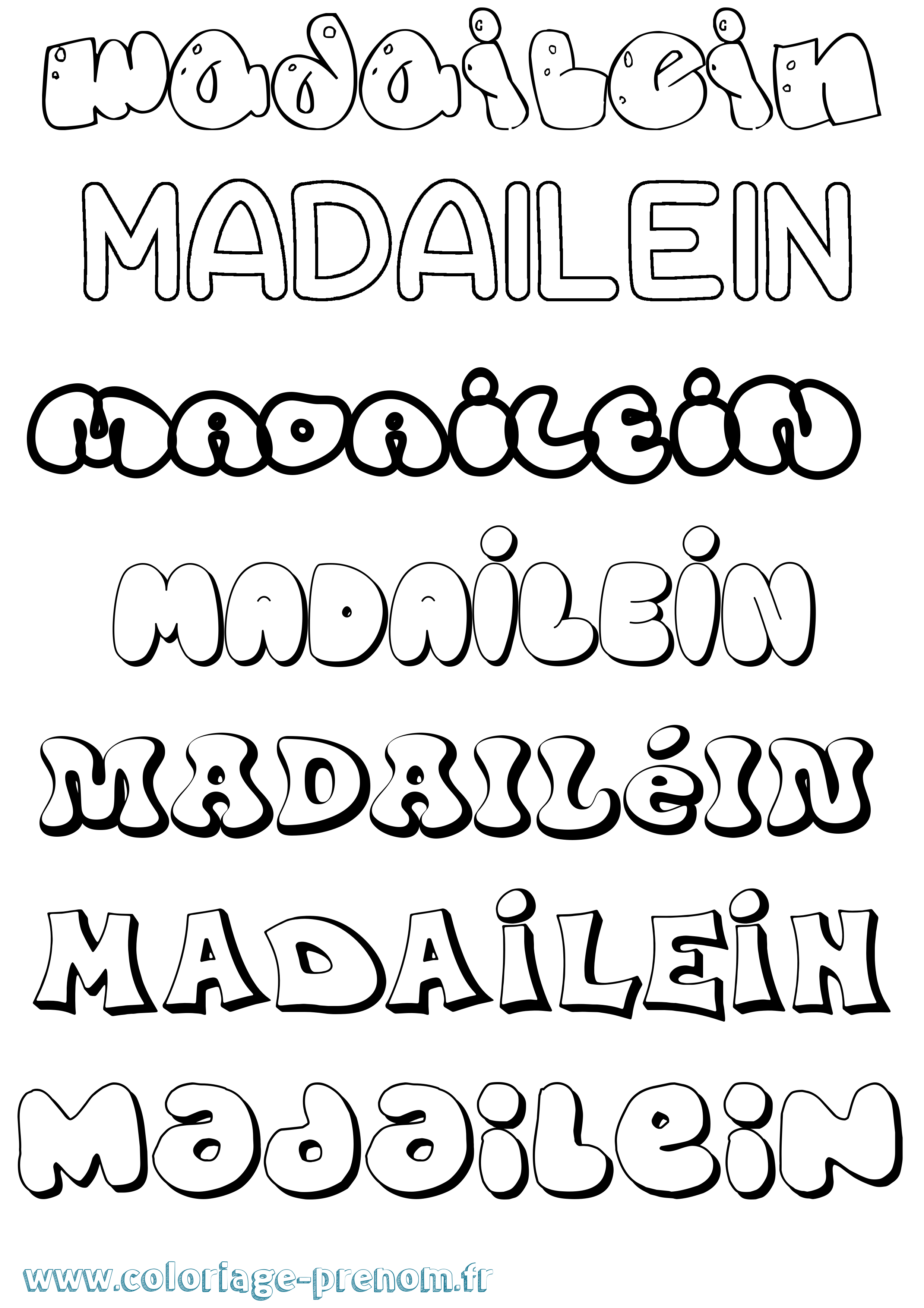 Coloriage prénom Madailéin Bubble
