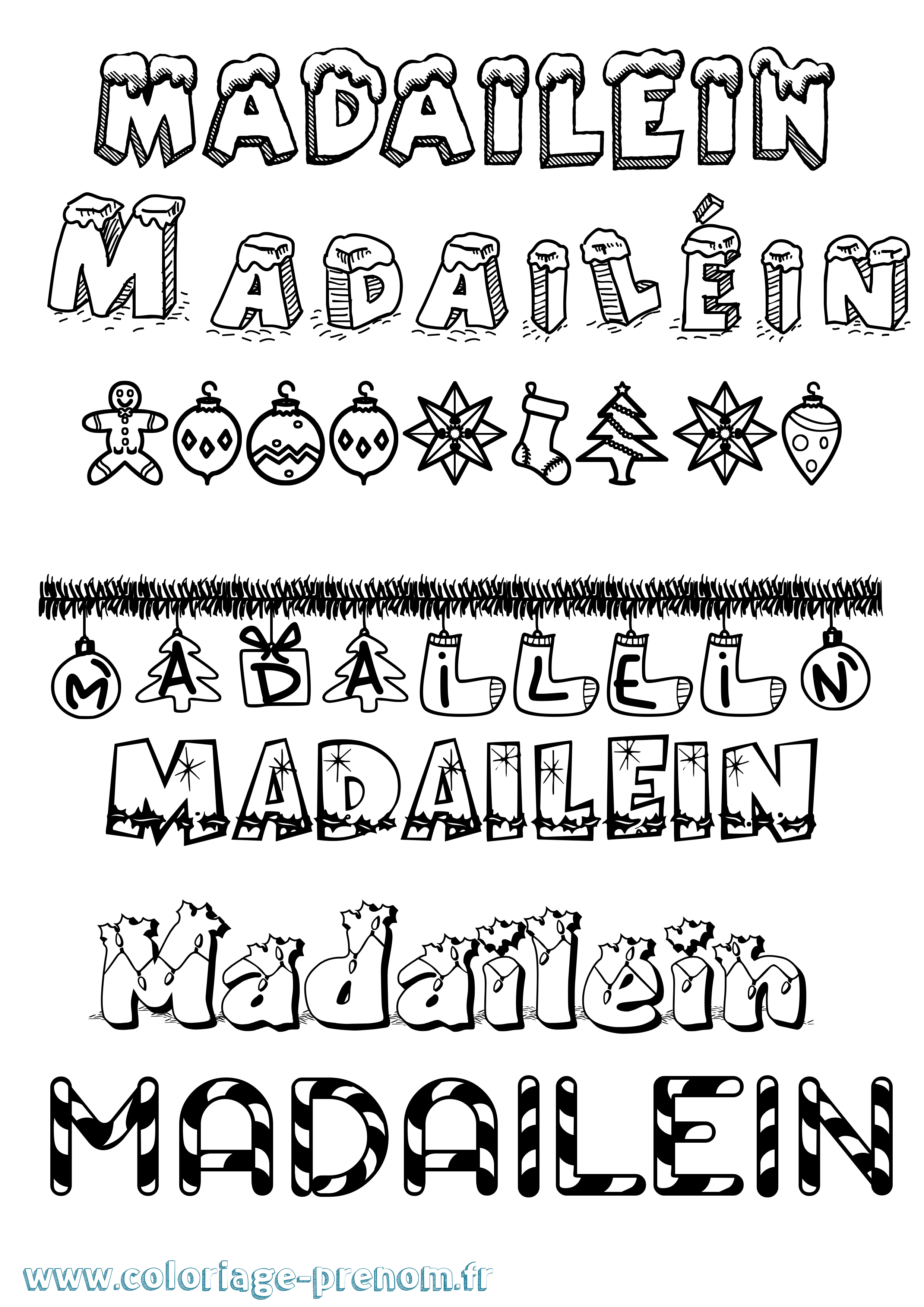 Coloriage prénom Madailéin Noël