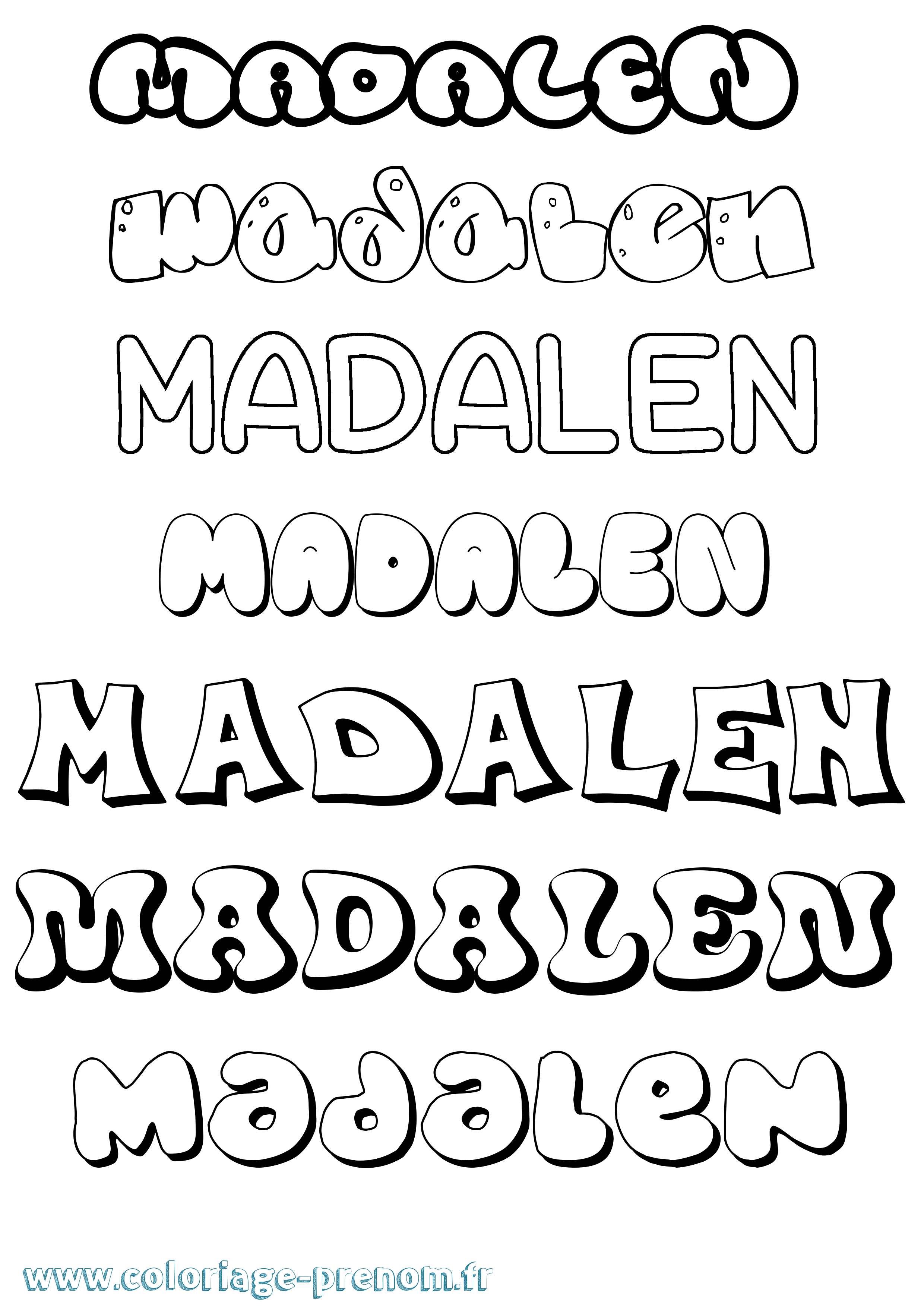 Coloriage prénom Madalen Bubble