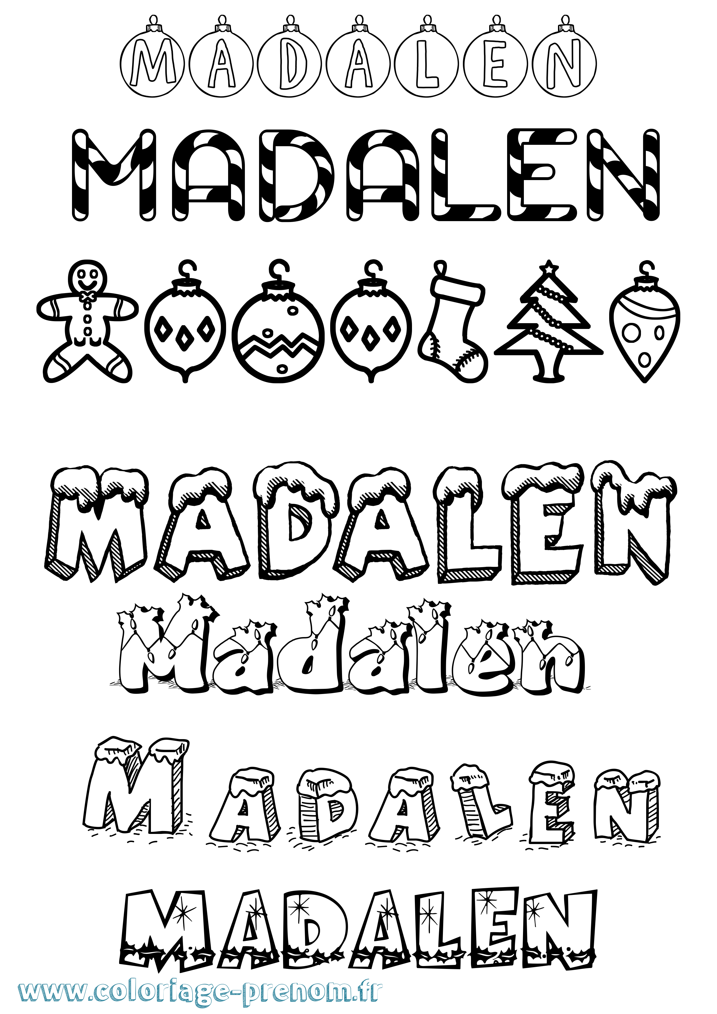 Coloriage prénom Madalen Noël