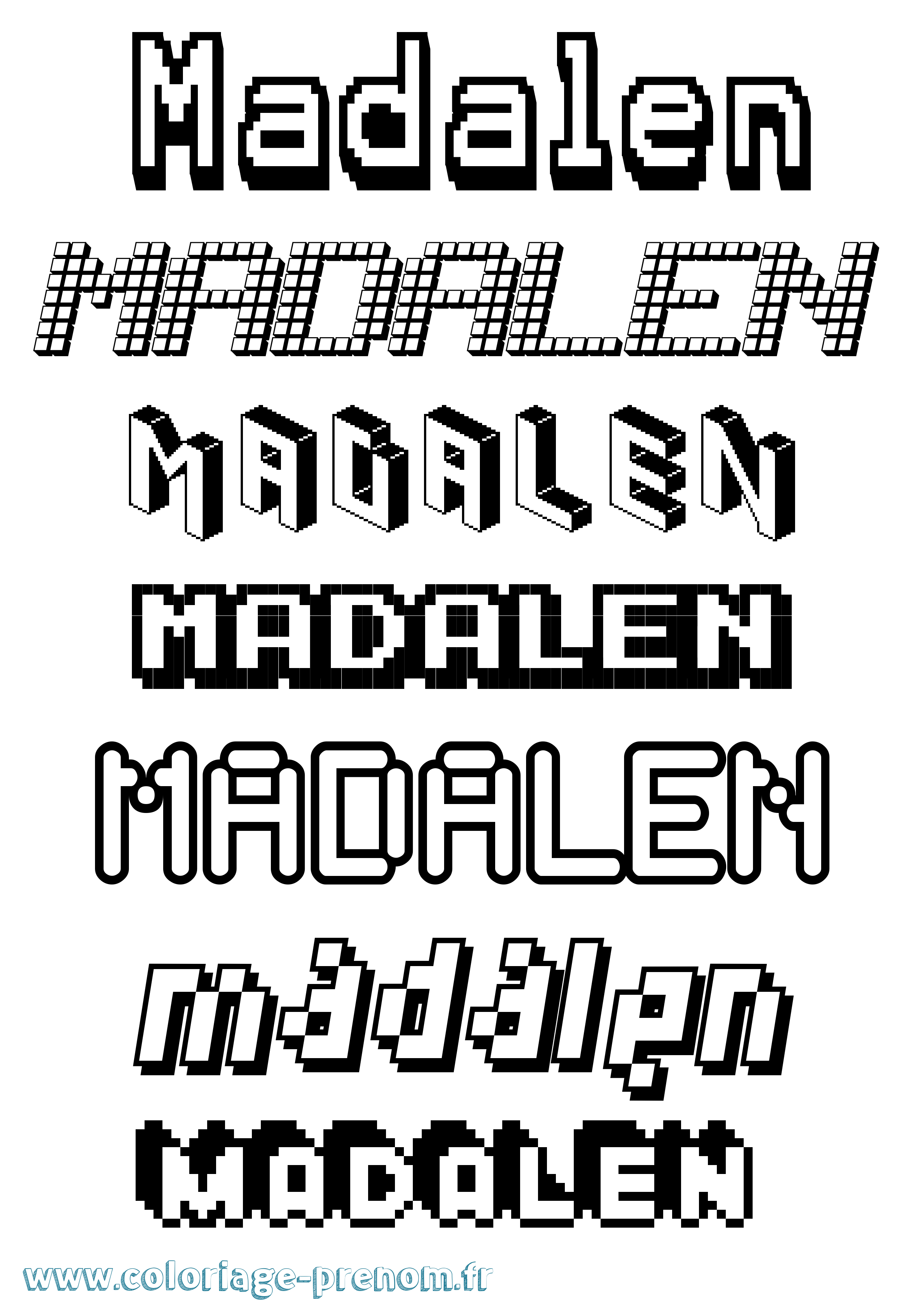 Coloriage prénom Madalen Pixel