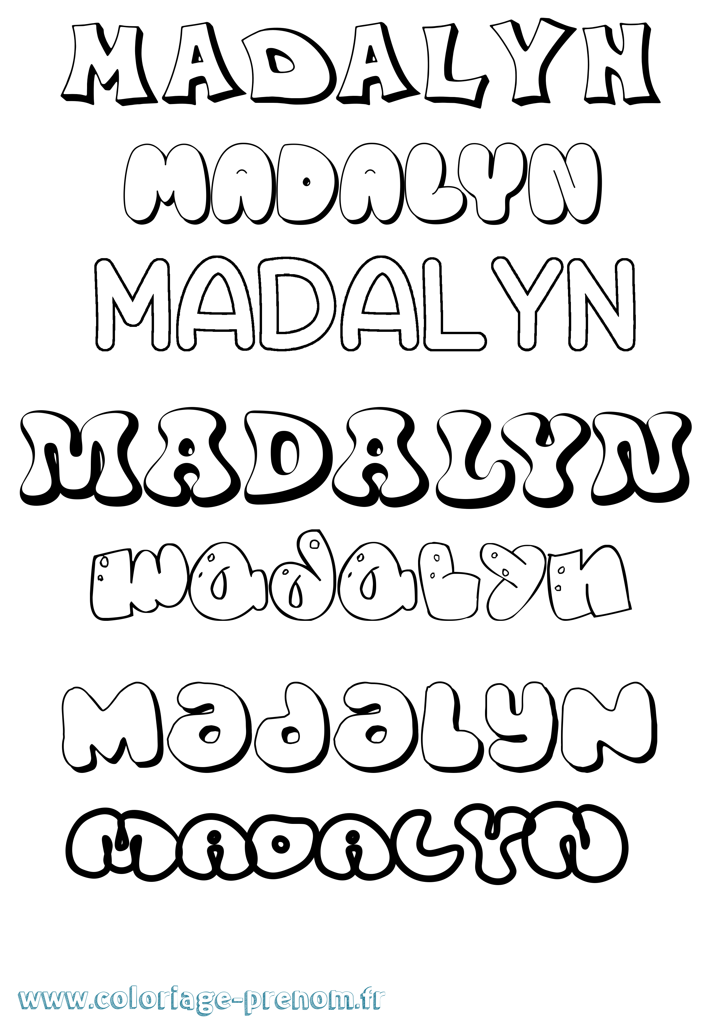Coloriage prénom Madalyn Bubble
