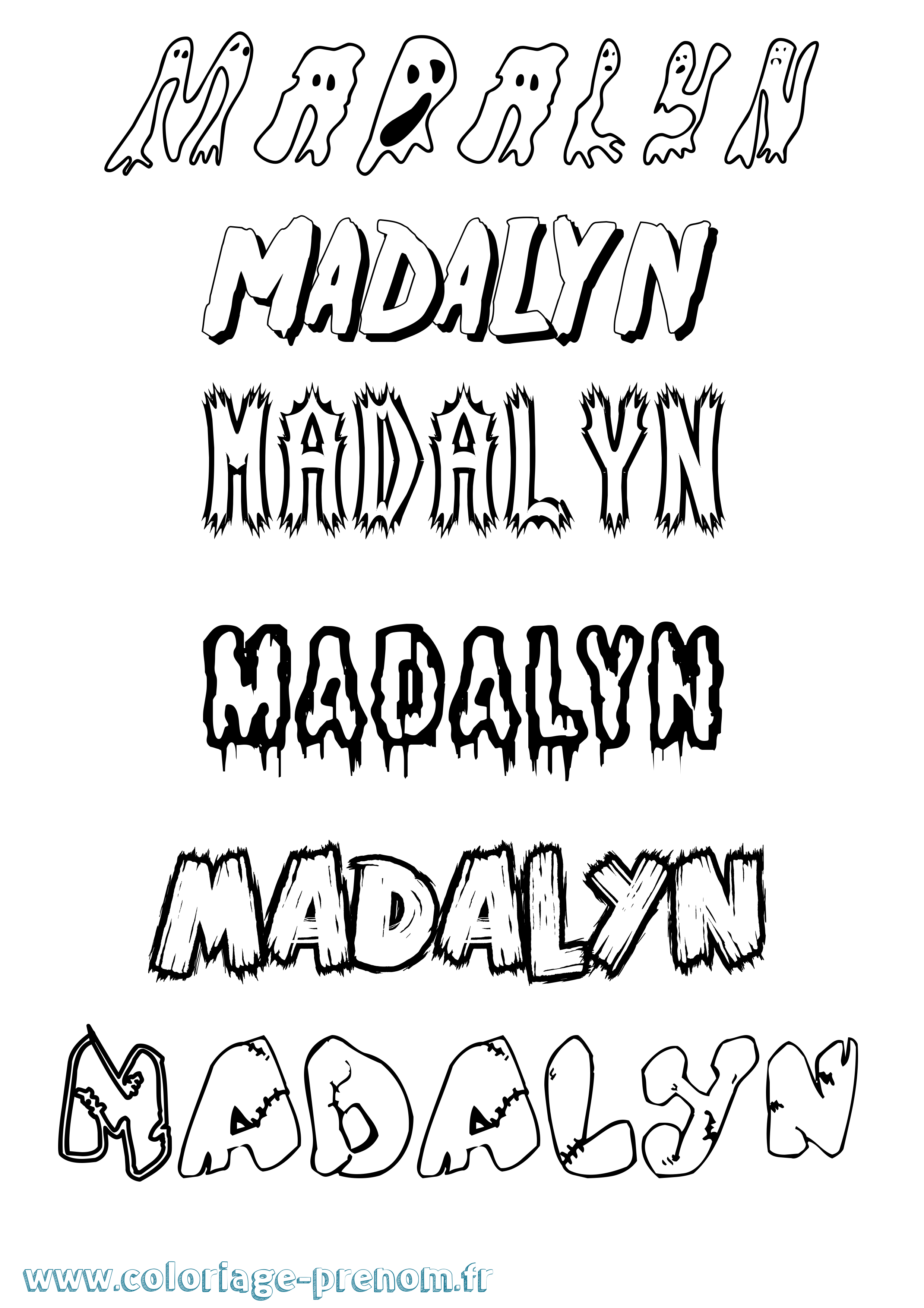 Coloriage prénom Madalyn Frisson