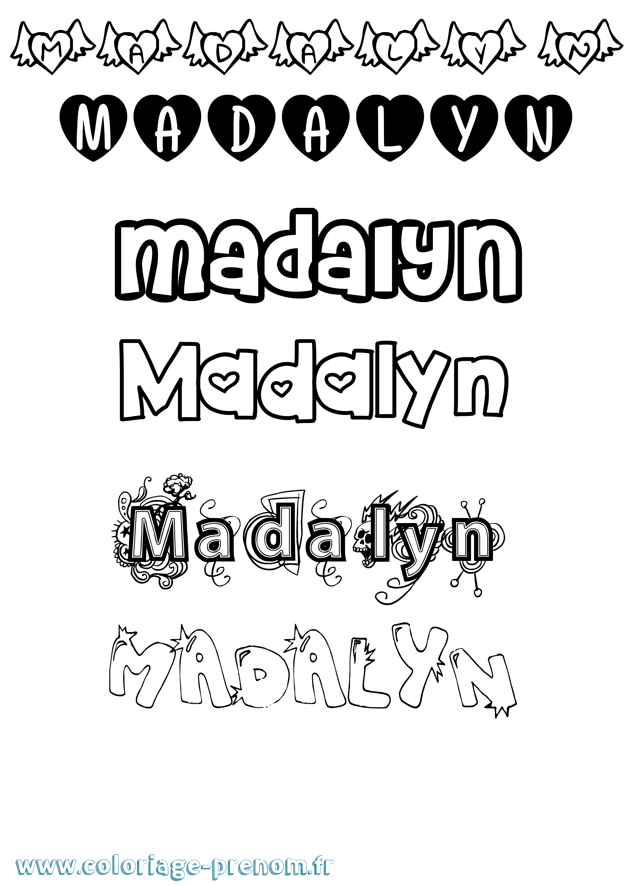 Coloriage prénom Madalyn Girly