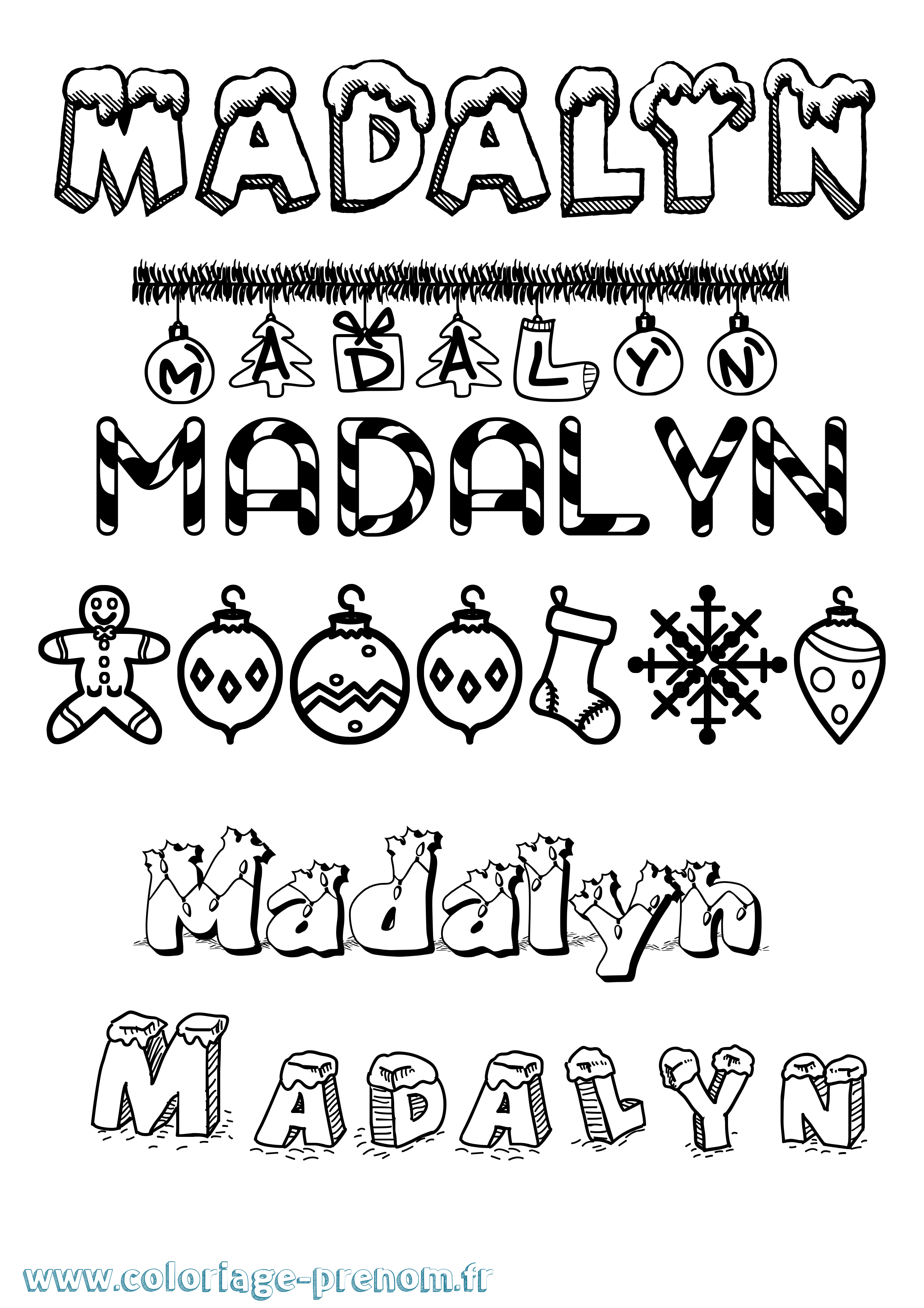 Coloriage prénom Madalyn Noël