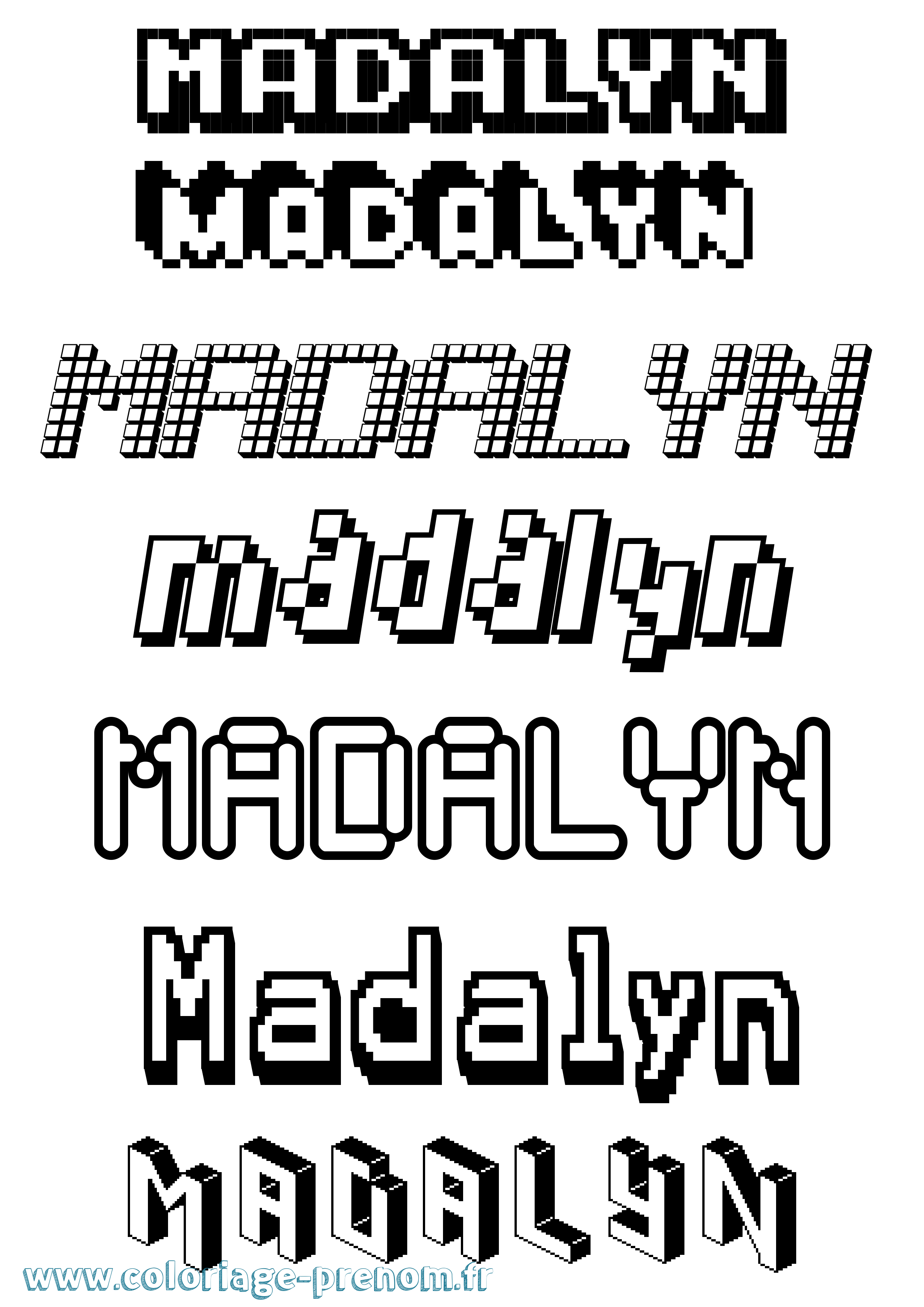 Coloriage prénom Madalyn Pixel