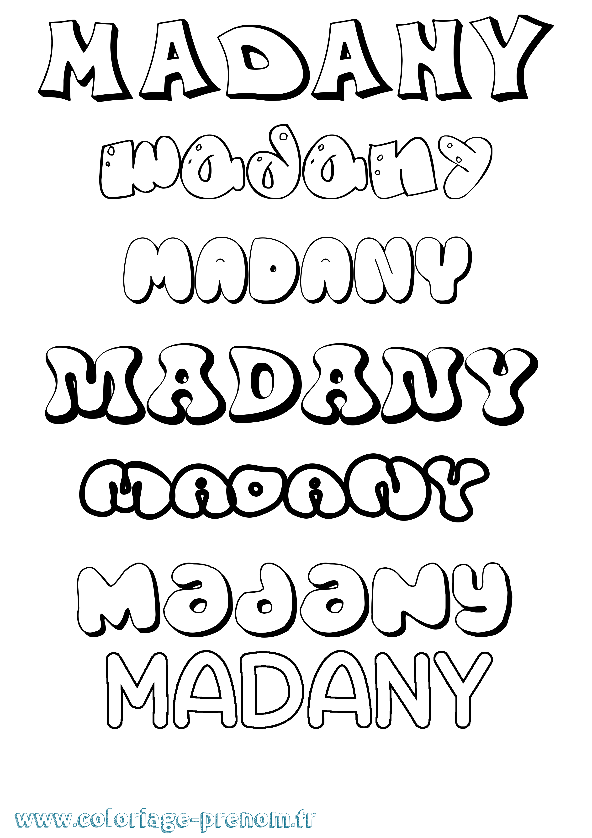 Coloriage prénom Madany Bubble