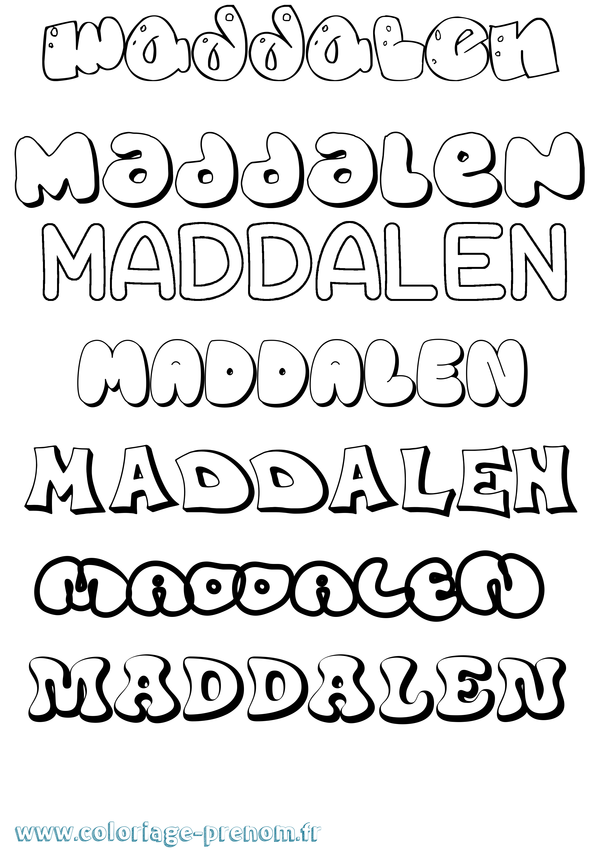 Coloriage prénom Maddalen Bubble