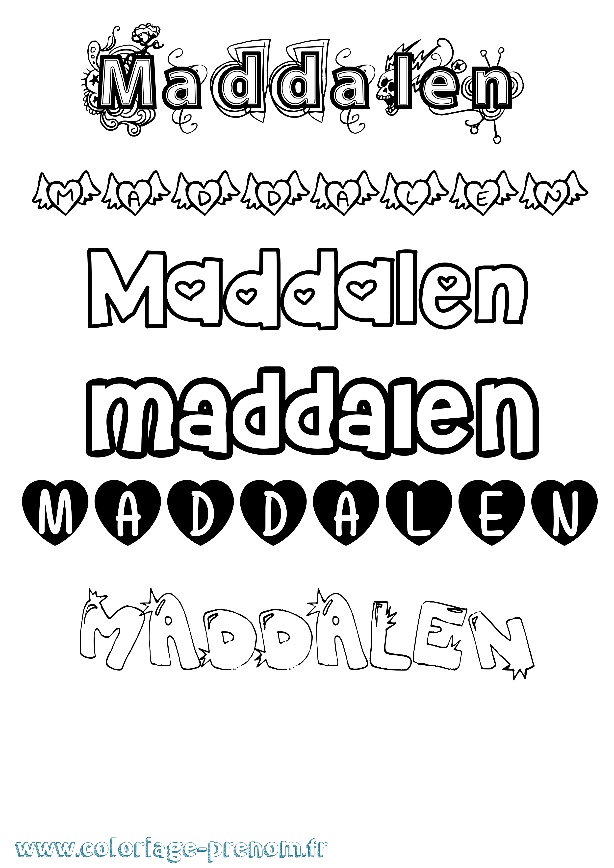 Coloriage prénom Maddalen Girly