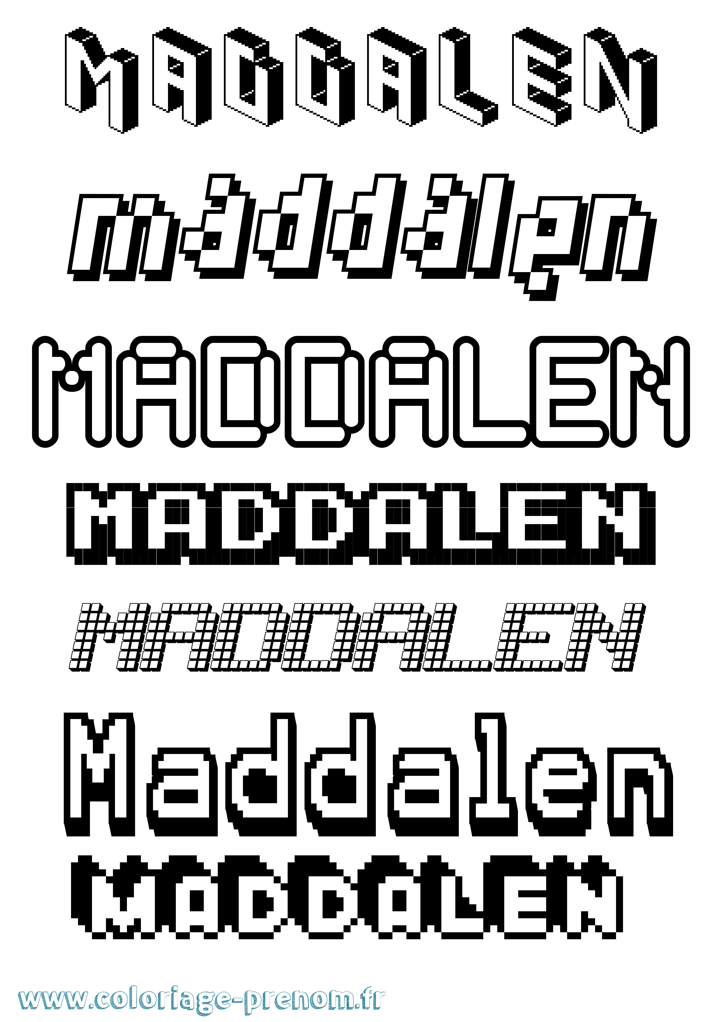Coloriage prénom Maddalen Pixel