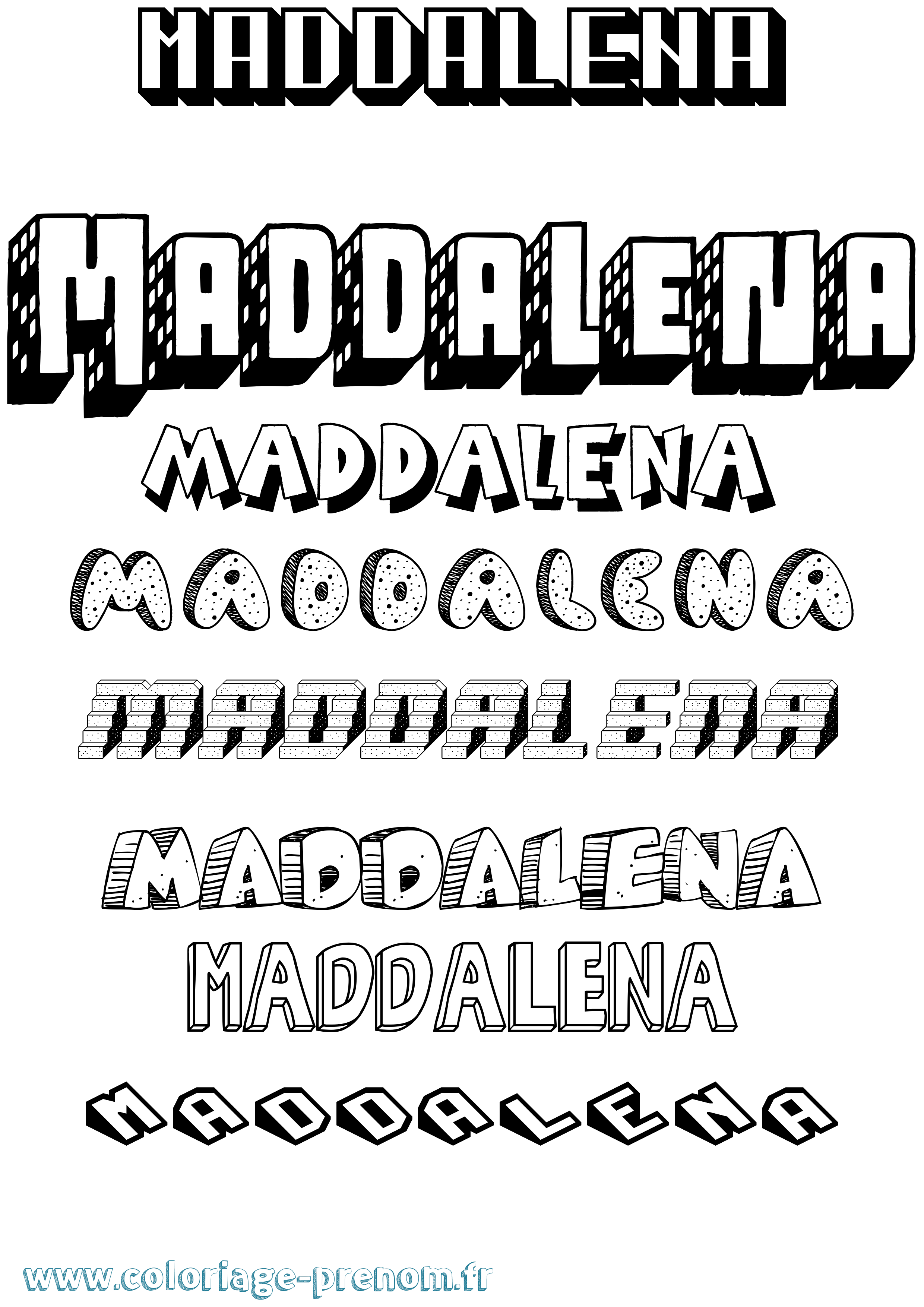 Coloriage Maddalena Effet 3D Coloriage prénom Maddalena Effet 3D