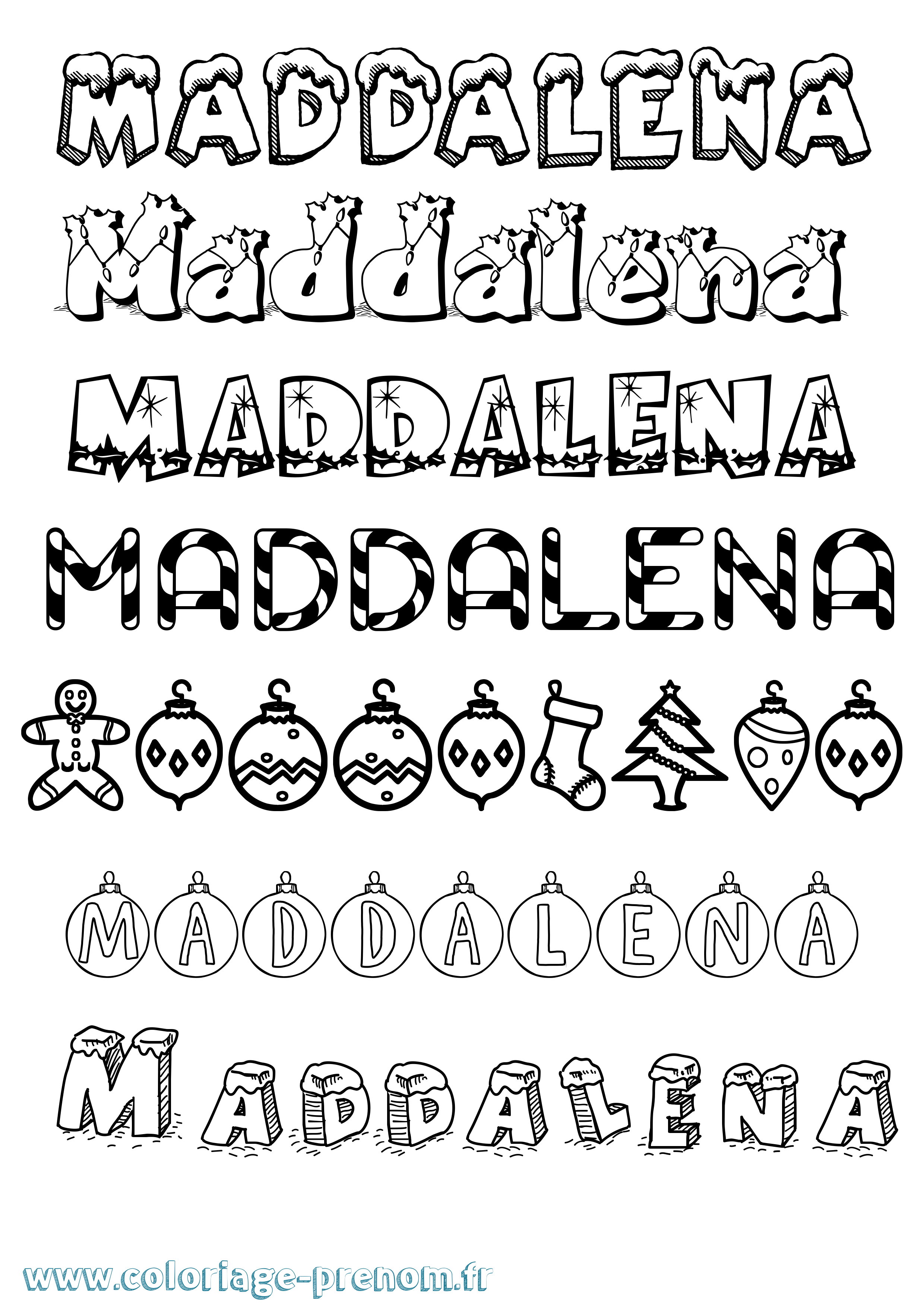 Coloriage Maddalena Noël Coloriage prénom Maddalena Noël