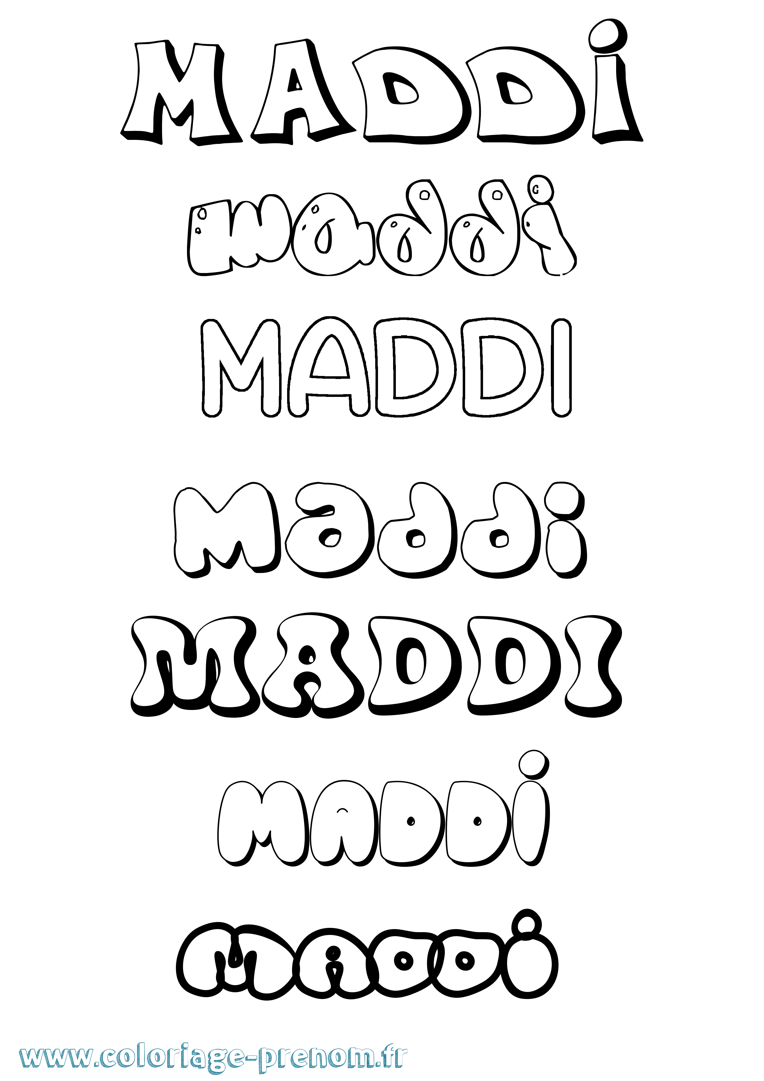 Coloriage prénom Maddi Bubble
