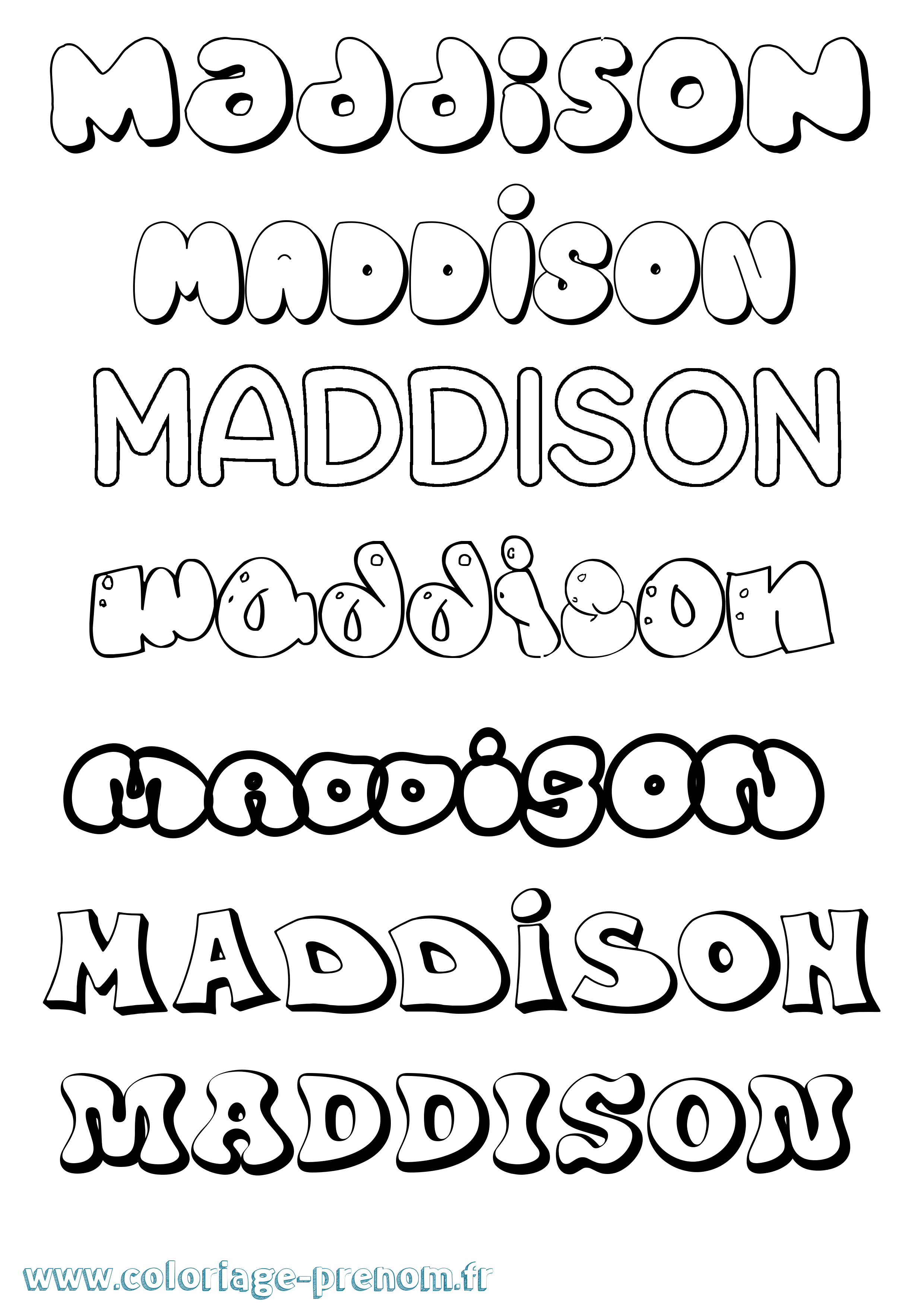 Coloriage prénom Maddison Bubble