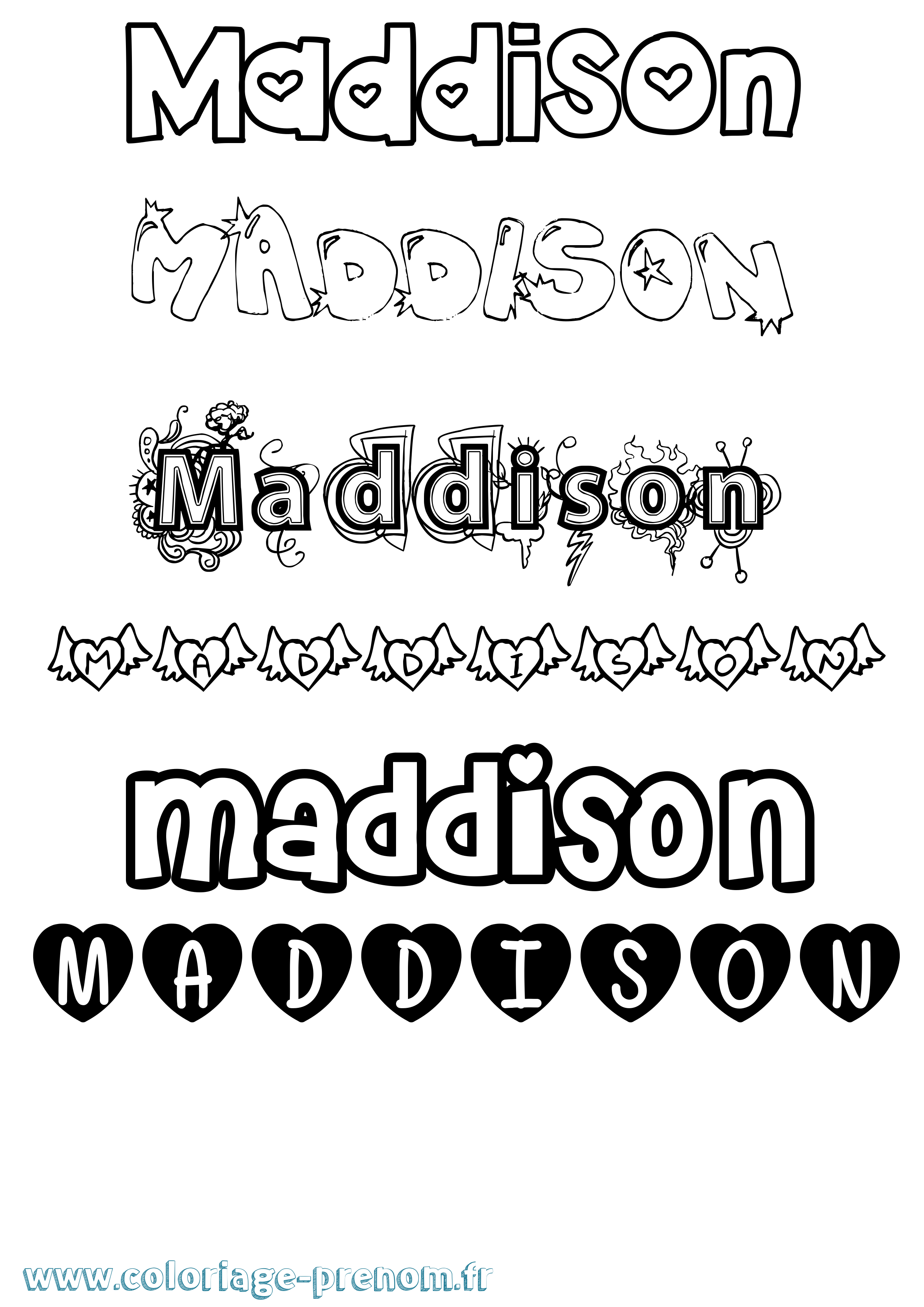 Coloriage Maddison Girly Coloriage prénom Maddison Girly