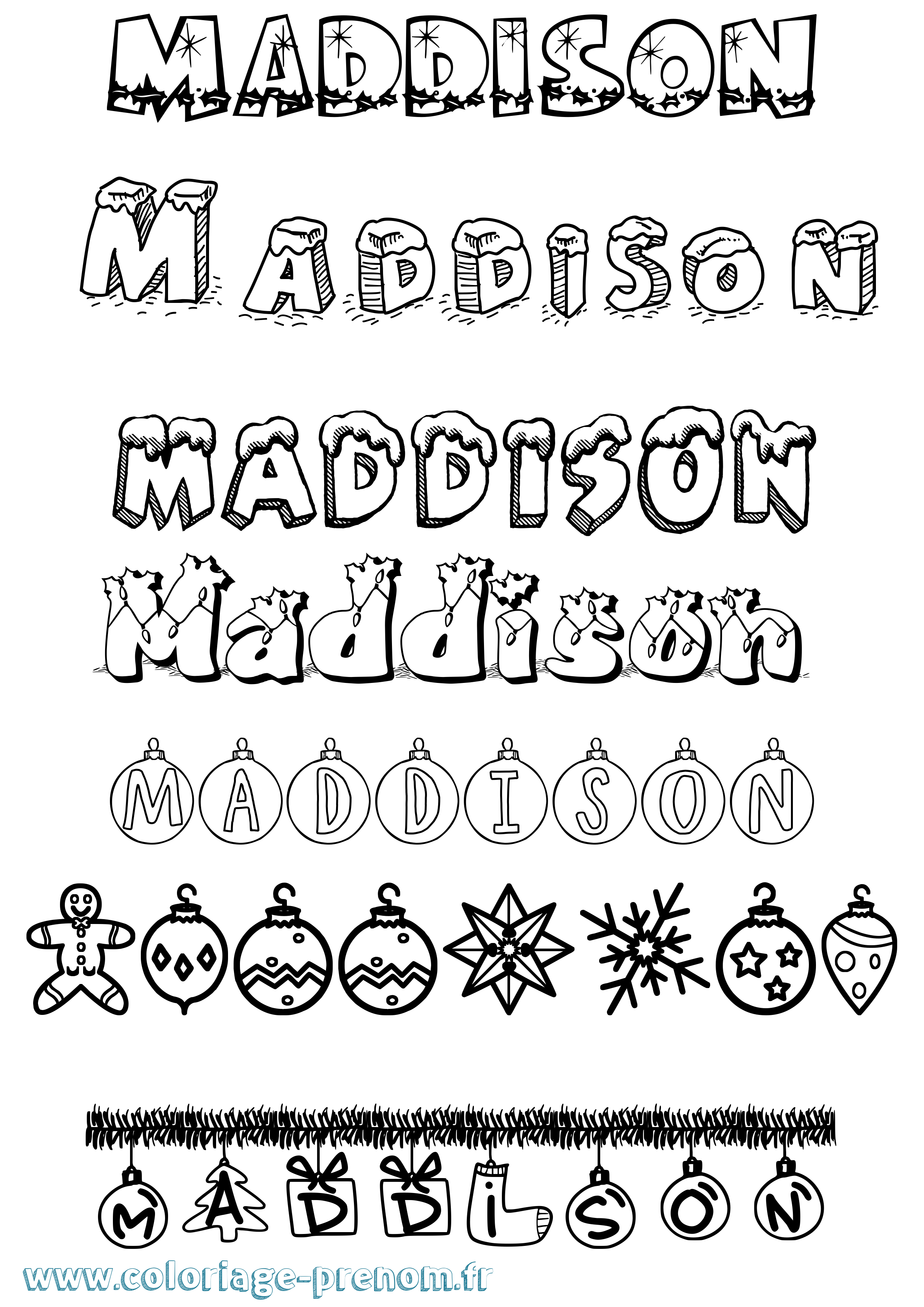 Coloriage Maddison Noël Coloriage prénom Maddison Noël