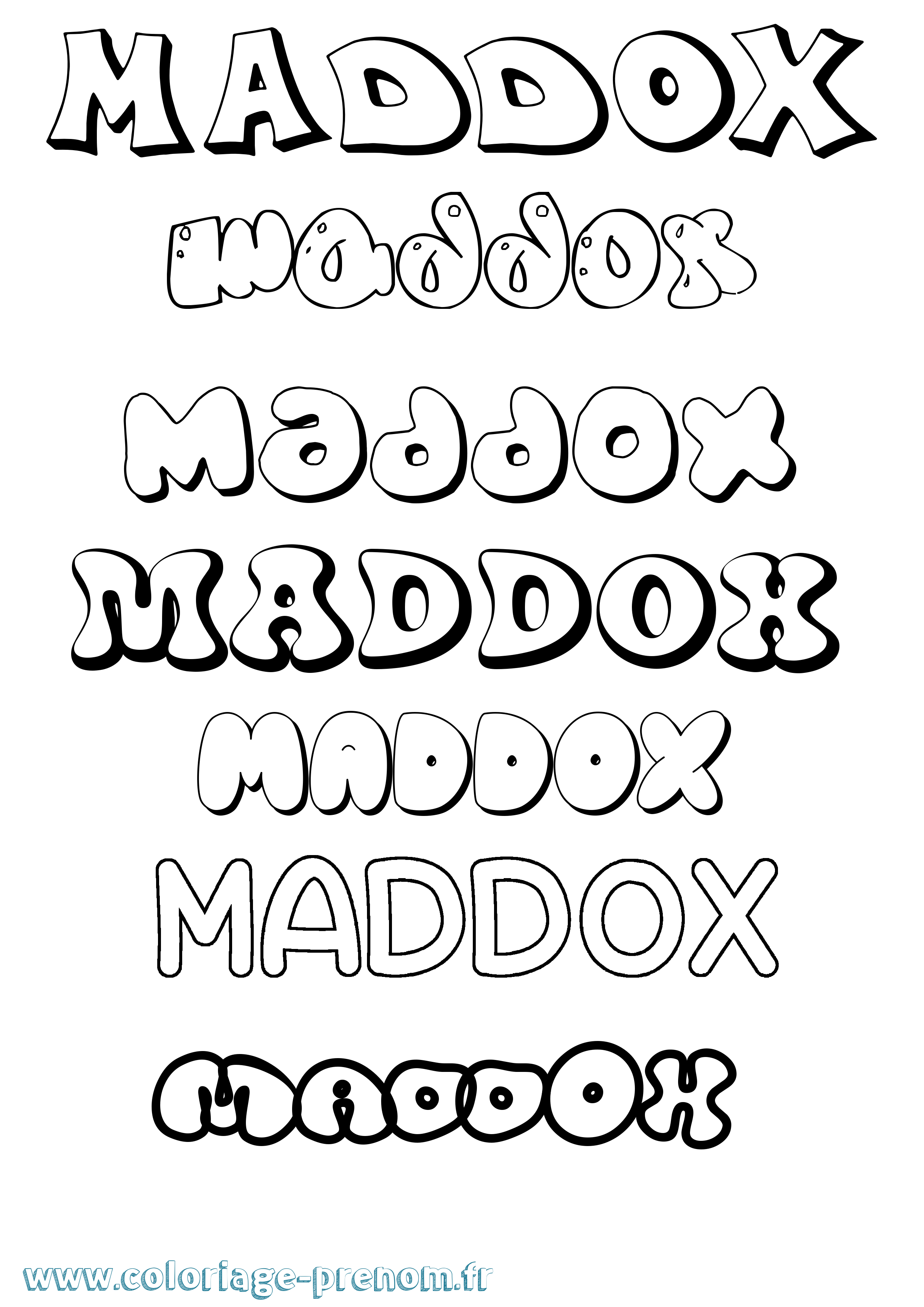 Coloriage prénom Maddox Bubble