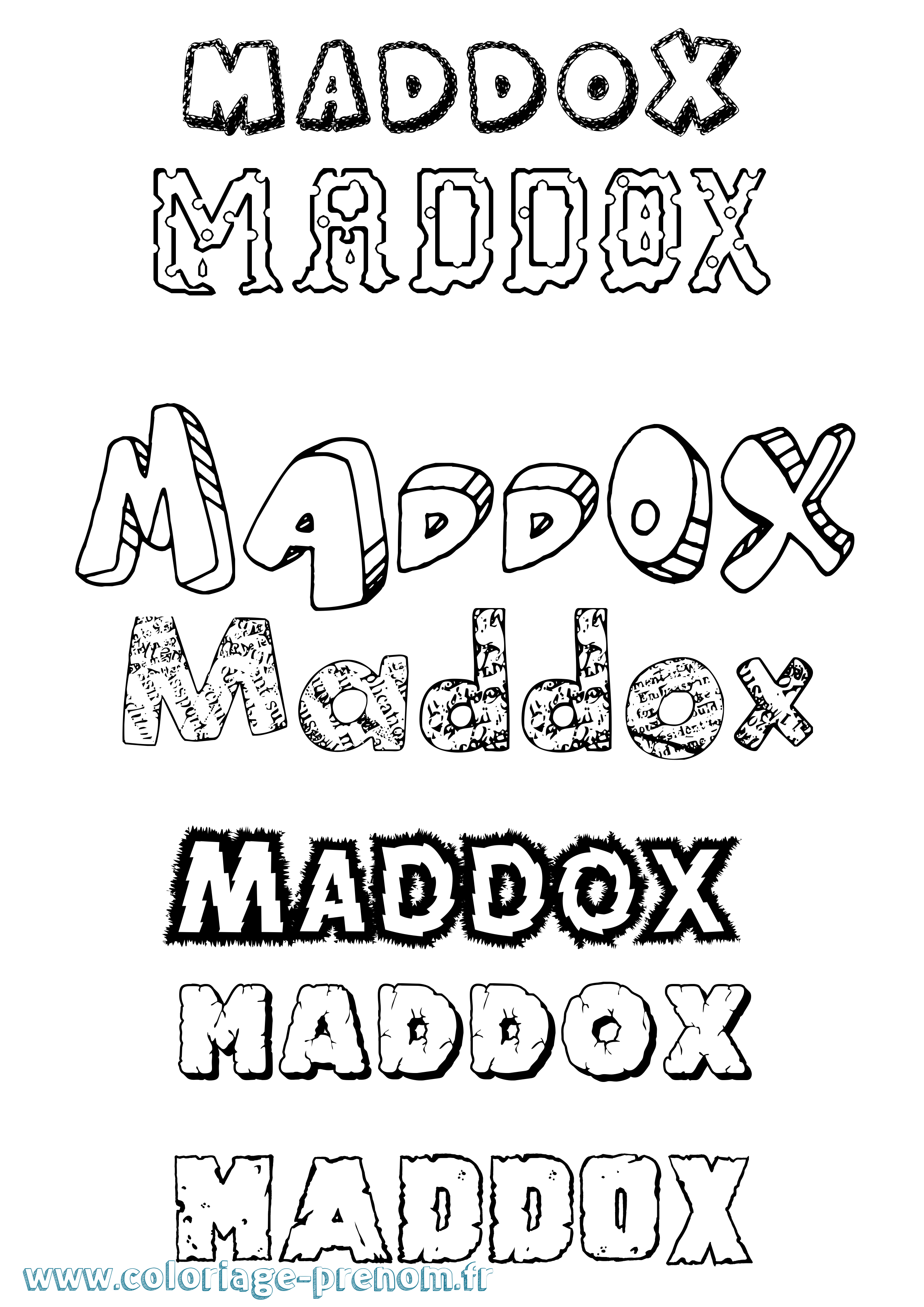 Coloriage prénom Maddox Destructuré