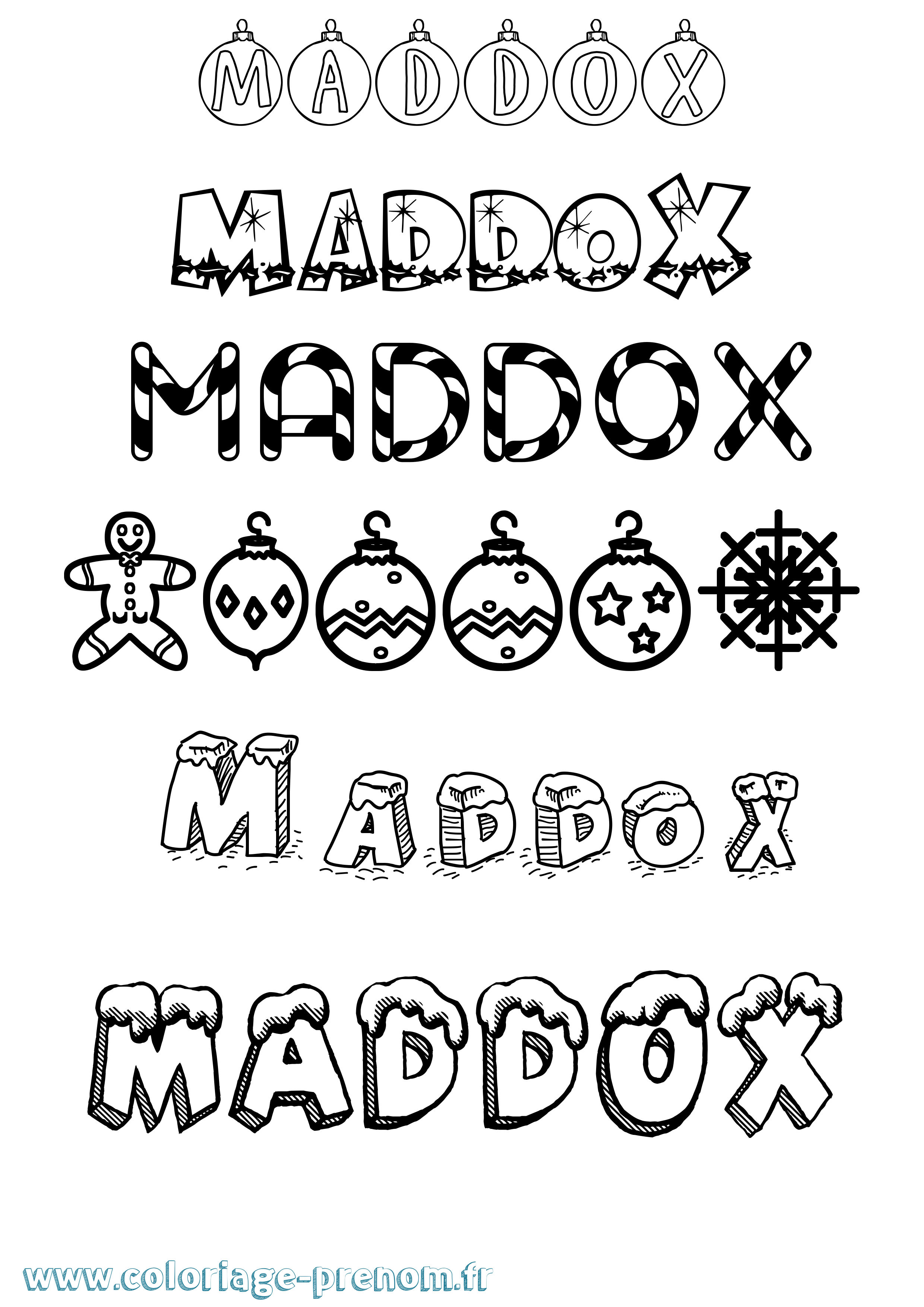 Coloriage prénom Maddox Noël
